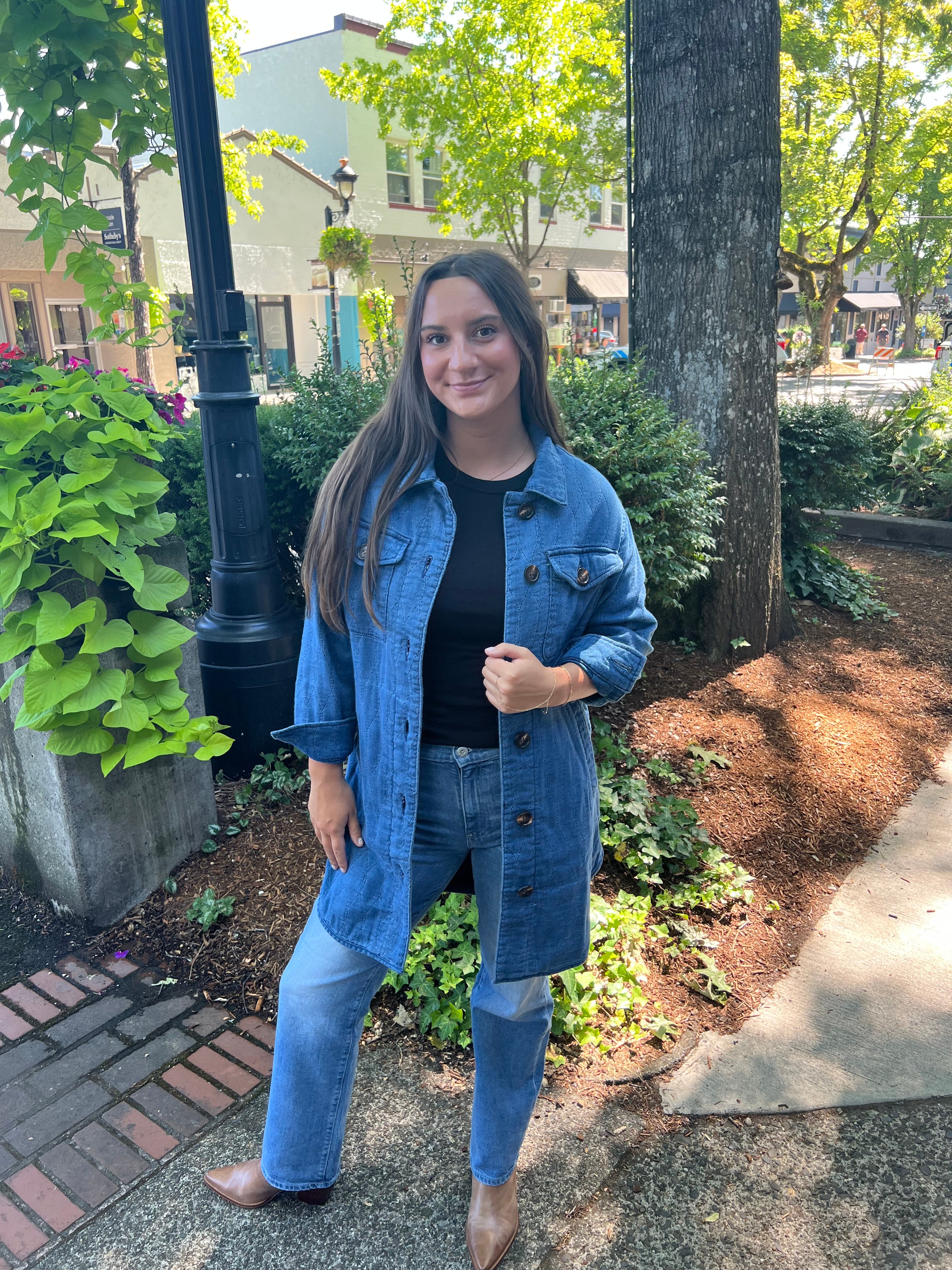 Long Button Front Quilted Jacket