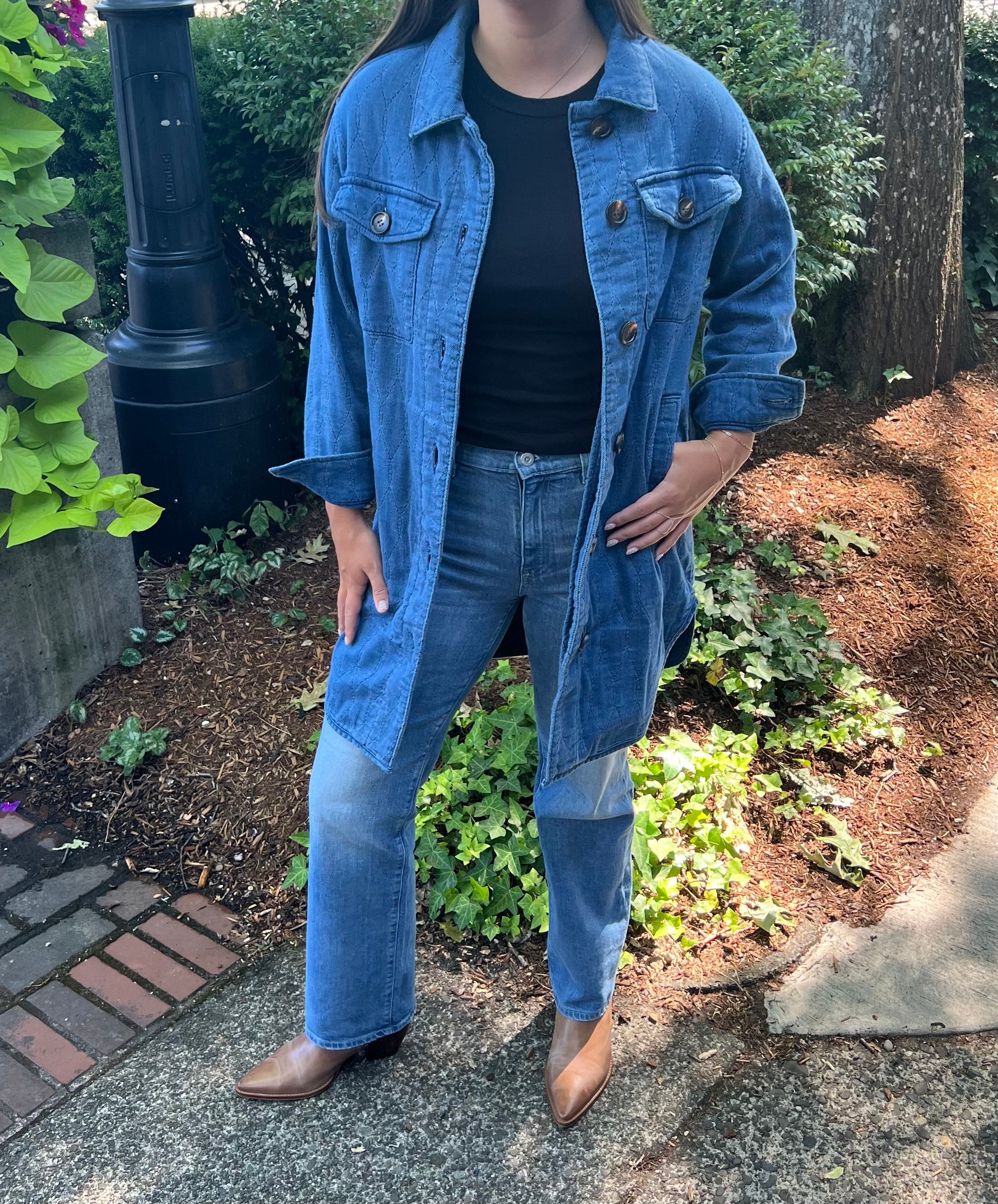 Long Button Front Quilted Jacket