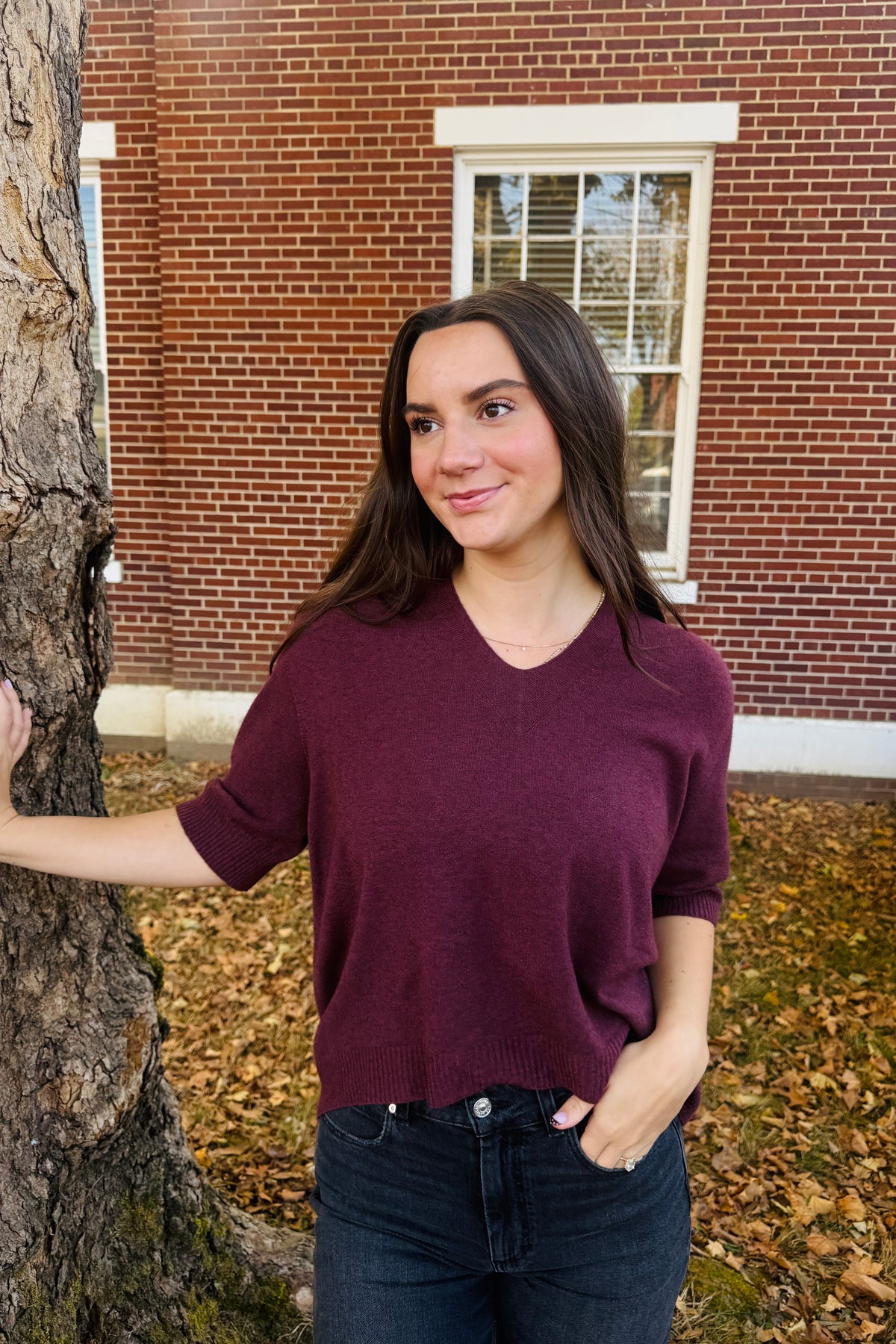 Italian V-Neck Light Sweater Top - Plum