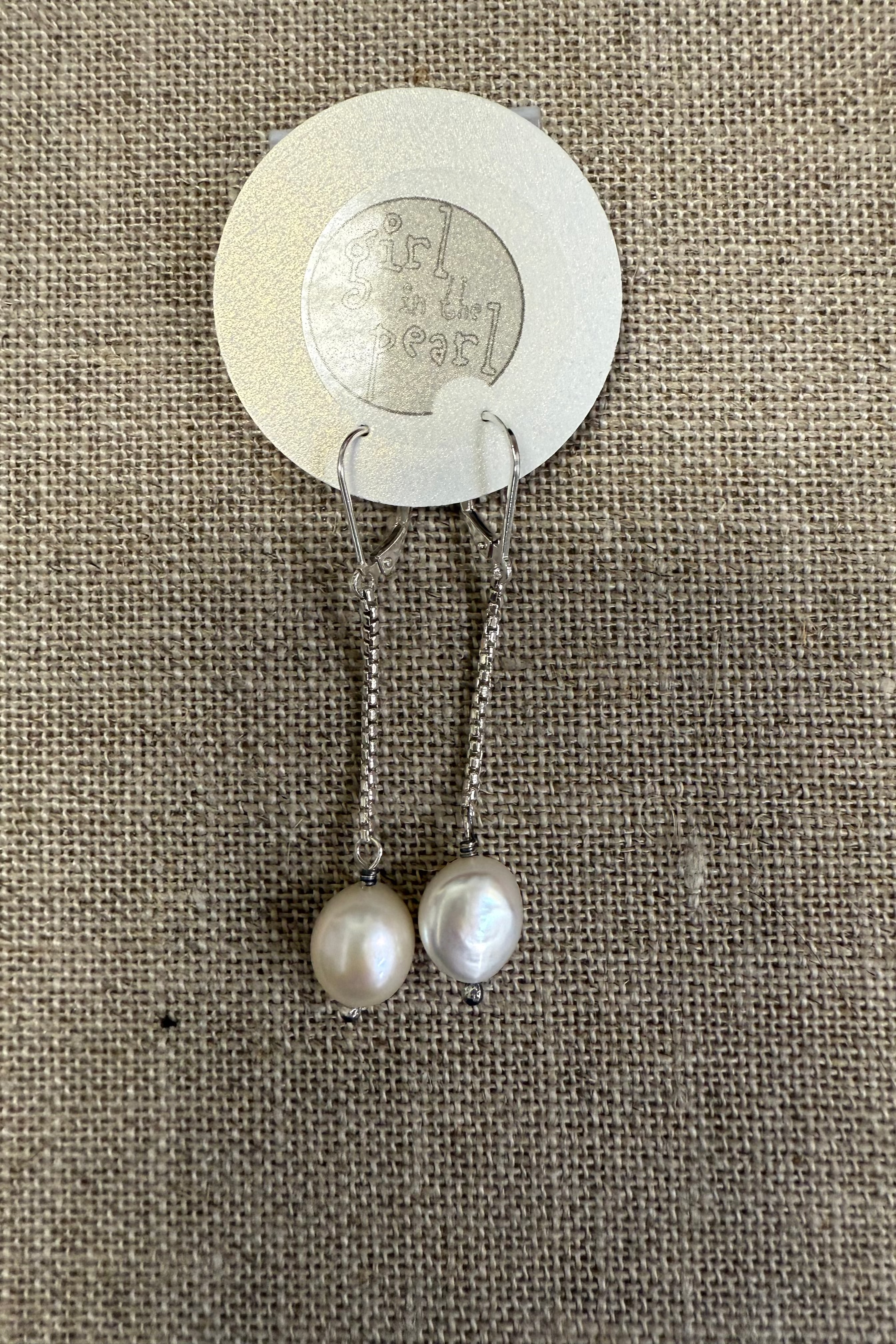 Pearl on Silver Chain Earrings