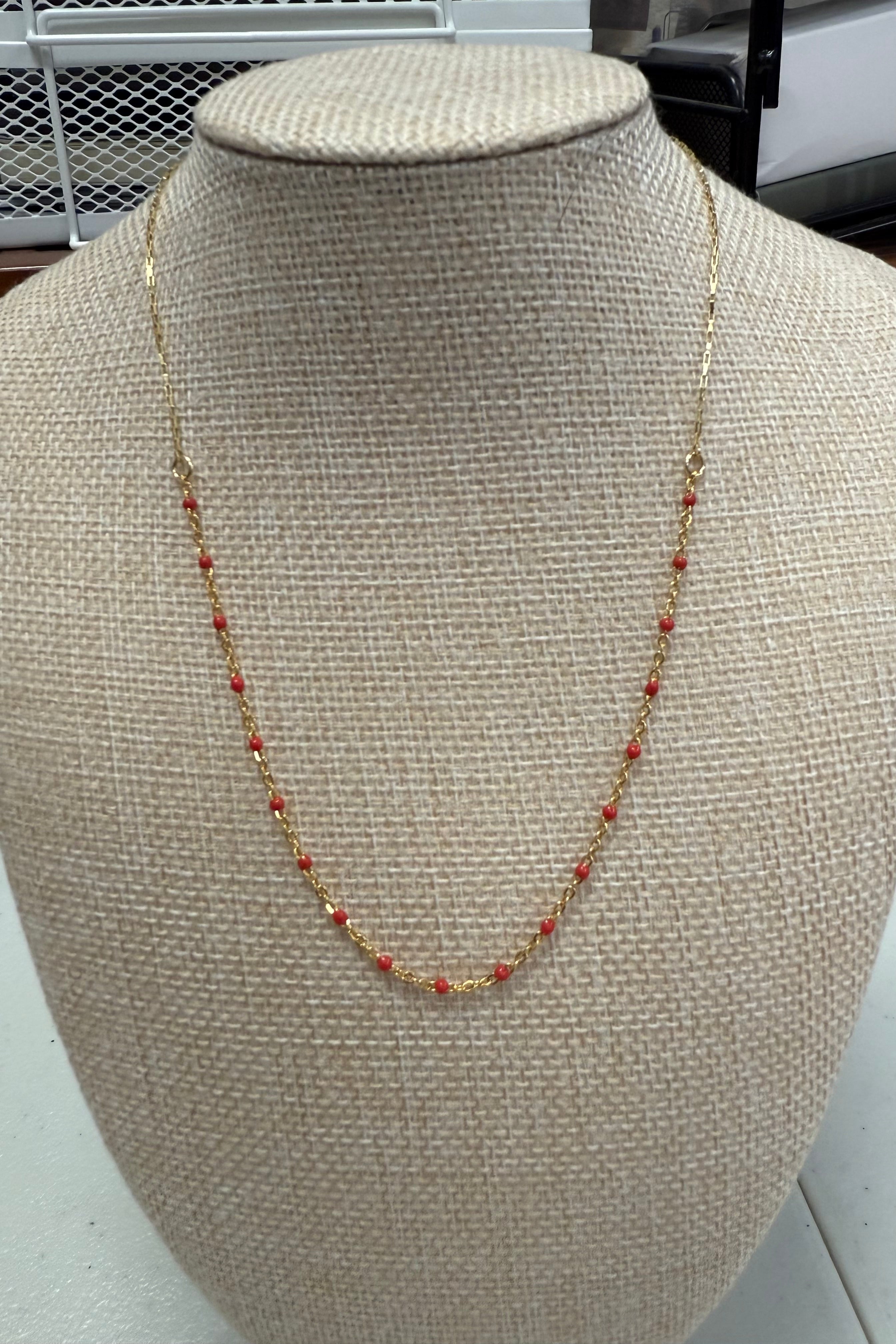 14K Gold Chain With Red Beads