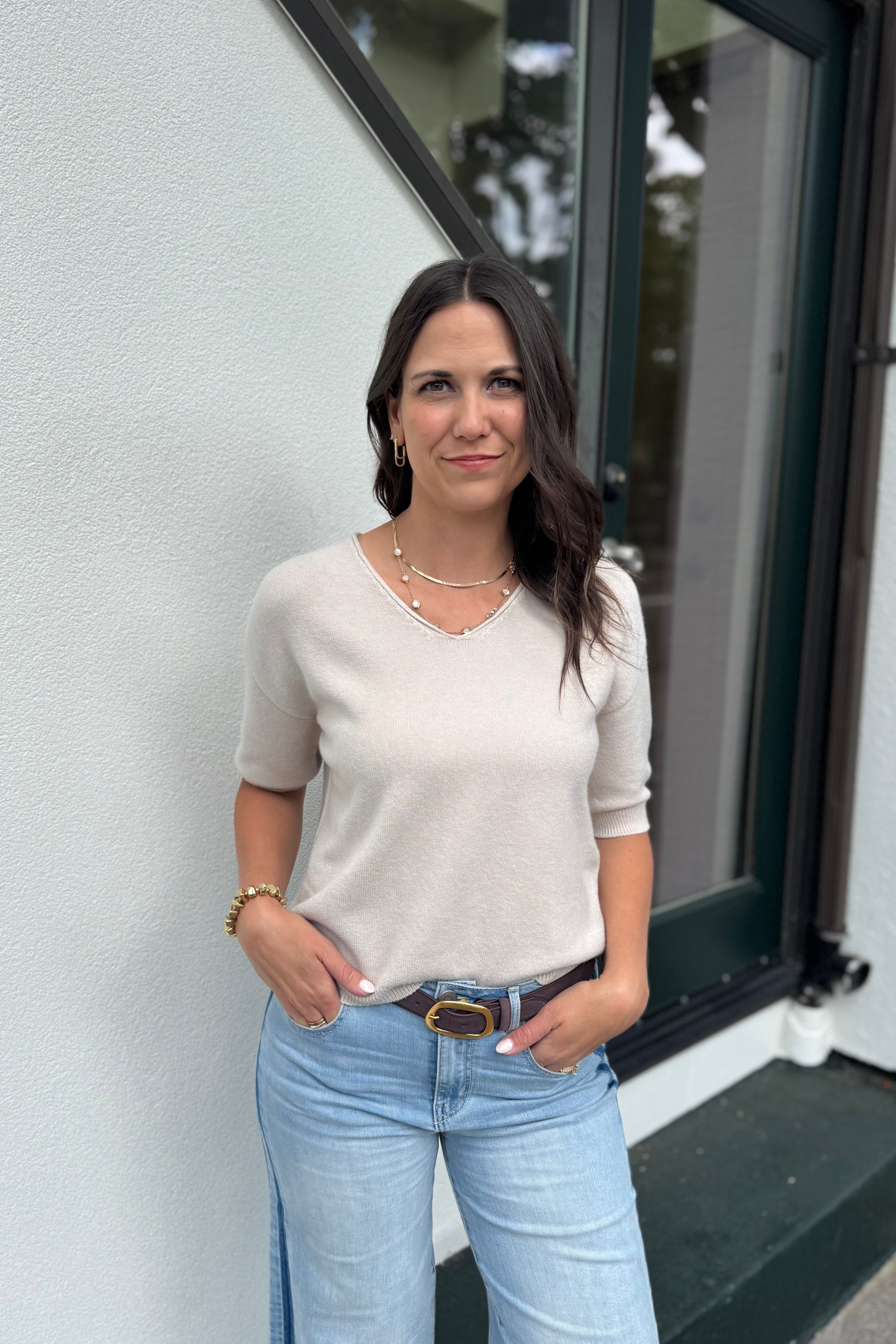 3/4 V-Neck Top