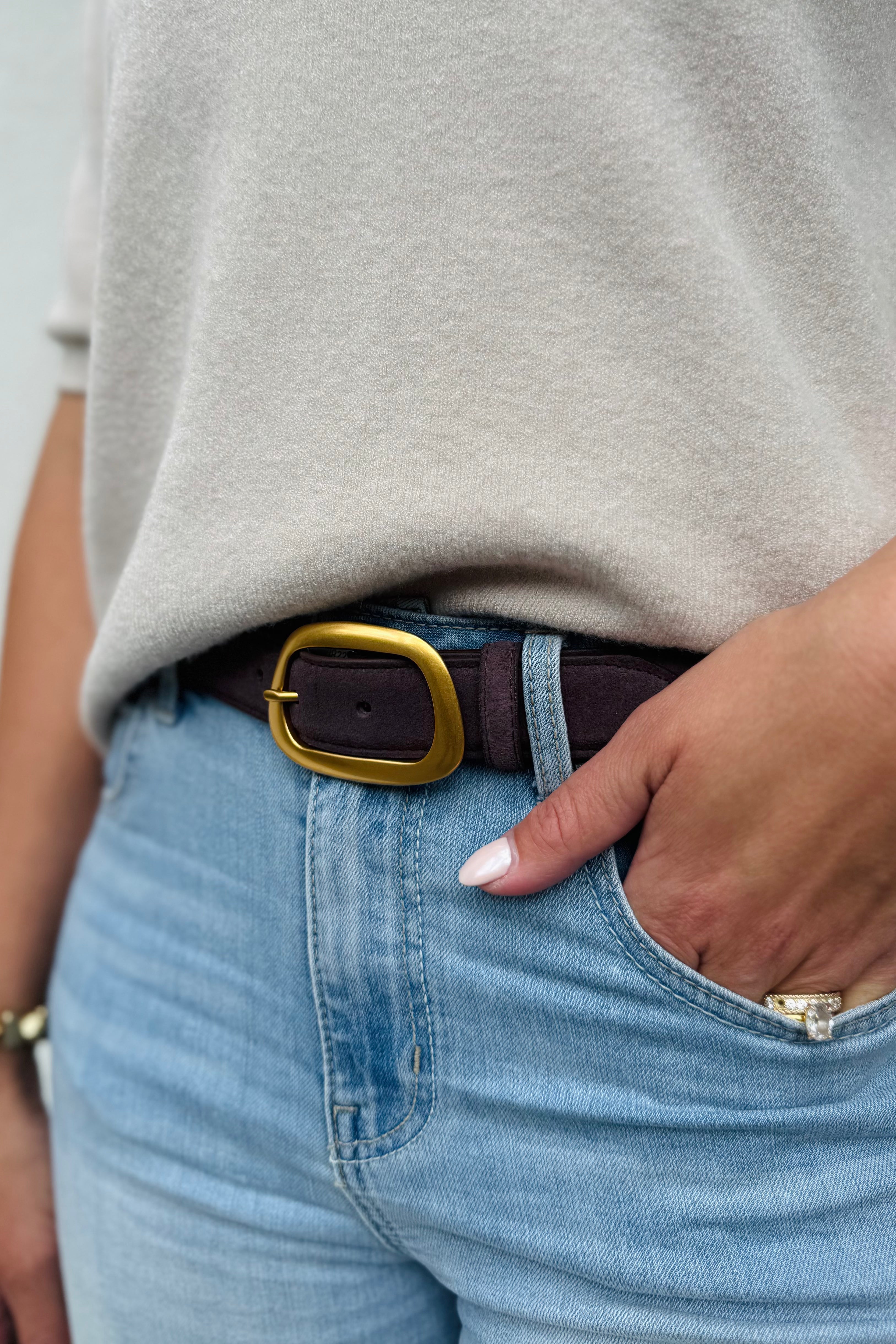 Suede Belt with Organic Shape Buckle