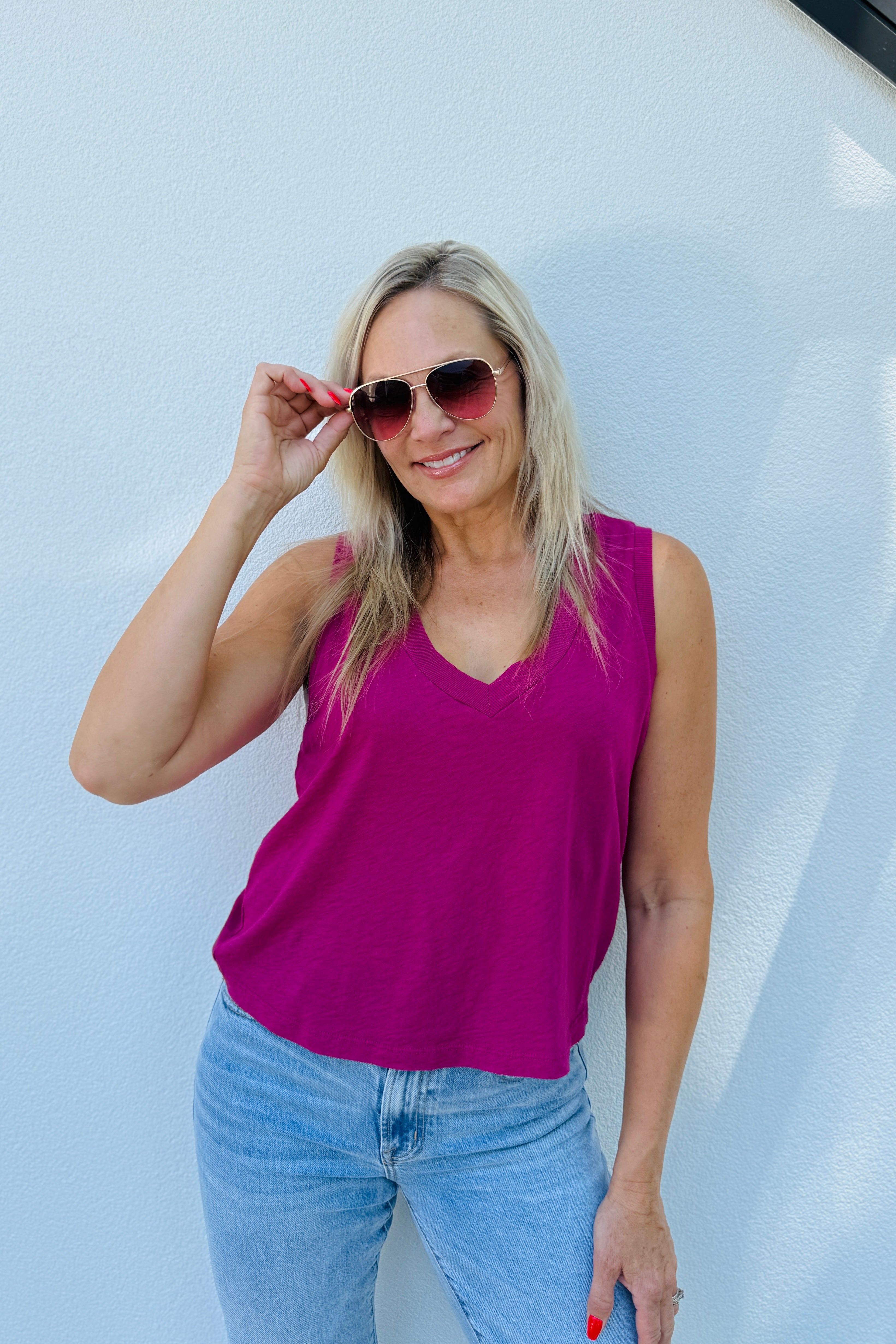 Ira V-Neck Tank-French Rose