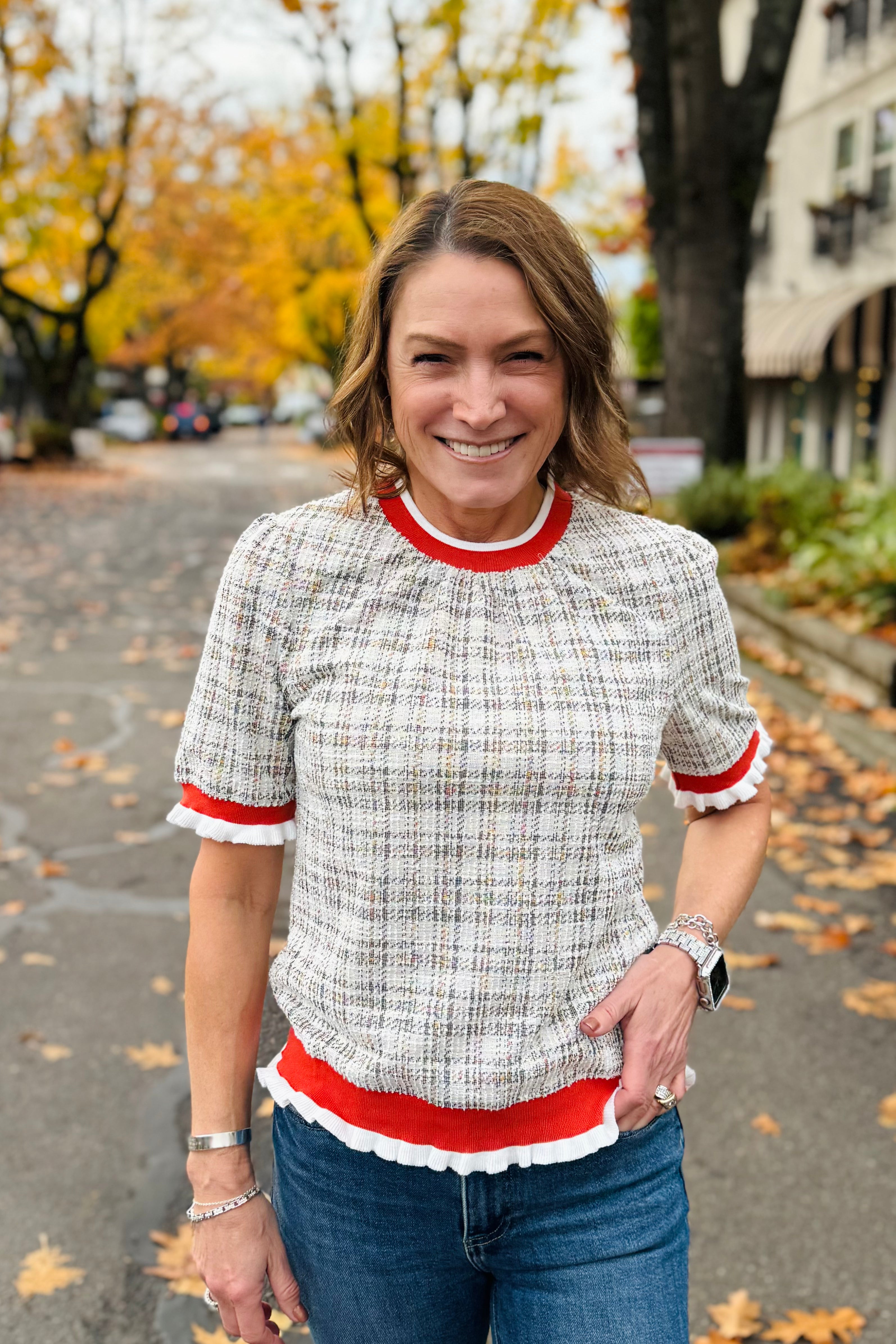 Jacquard Print S/S Top