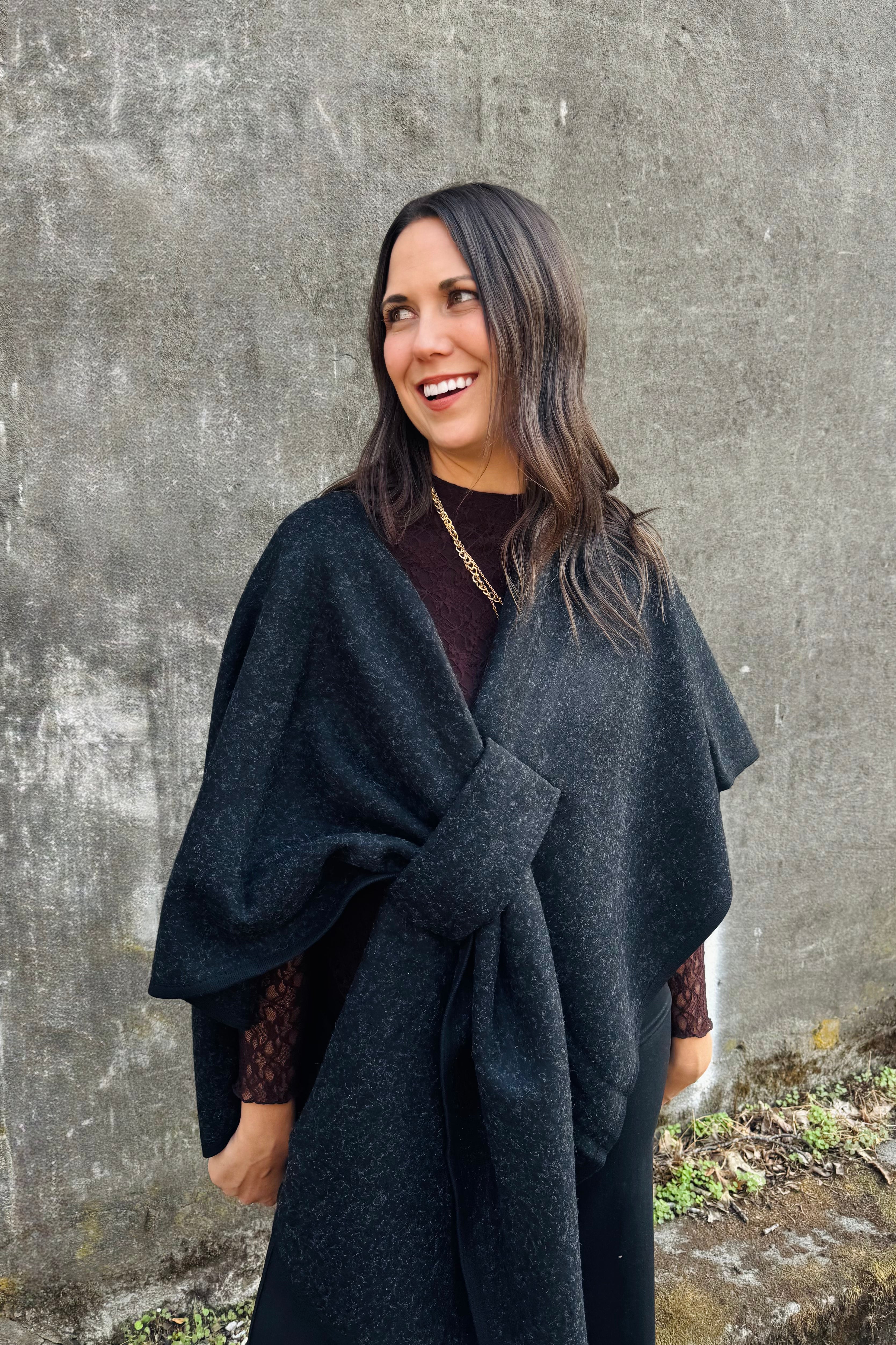 Knit Shawl Wrap - Black