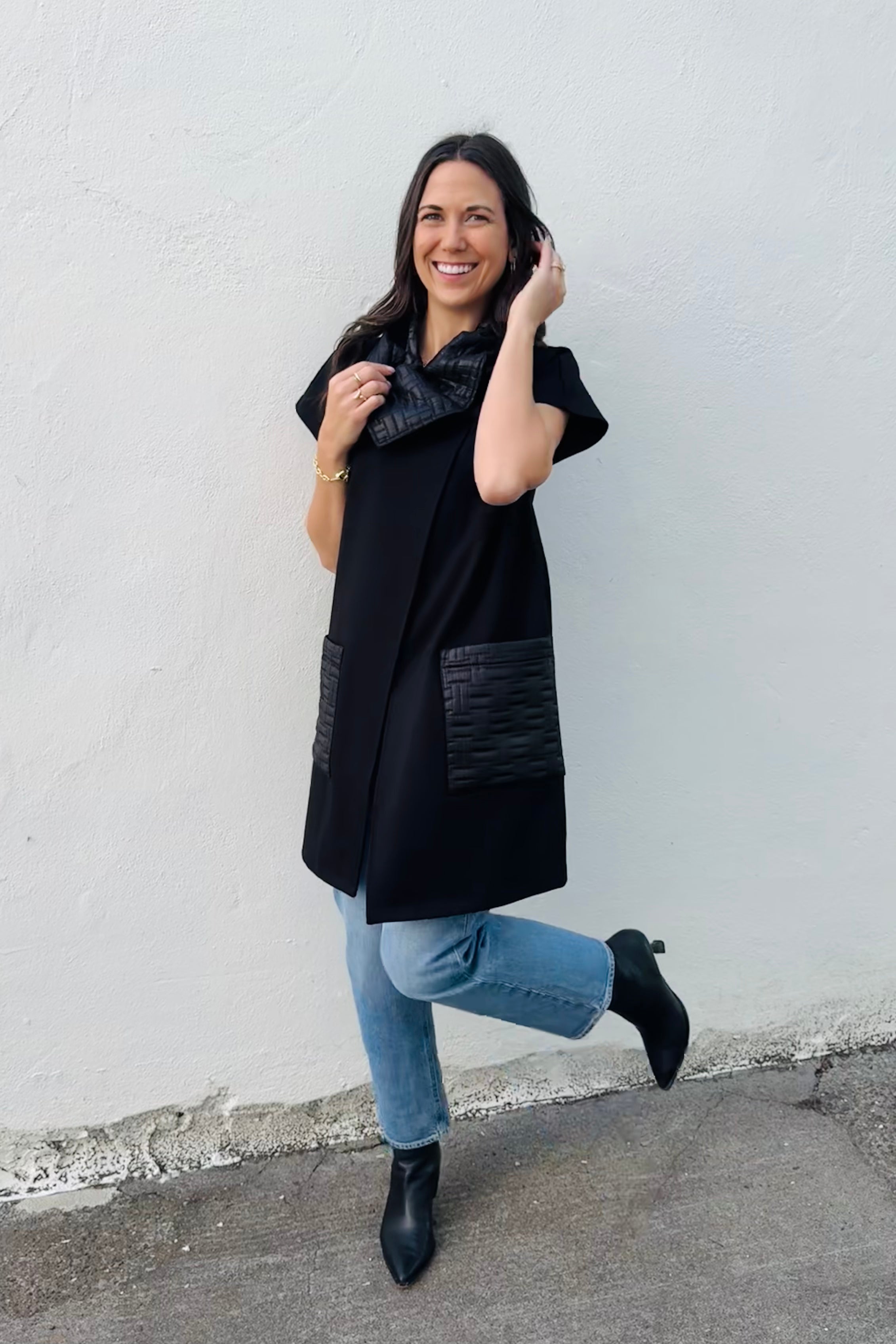Knit Vest With Quilted Collar