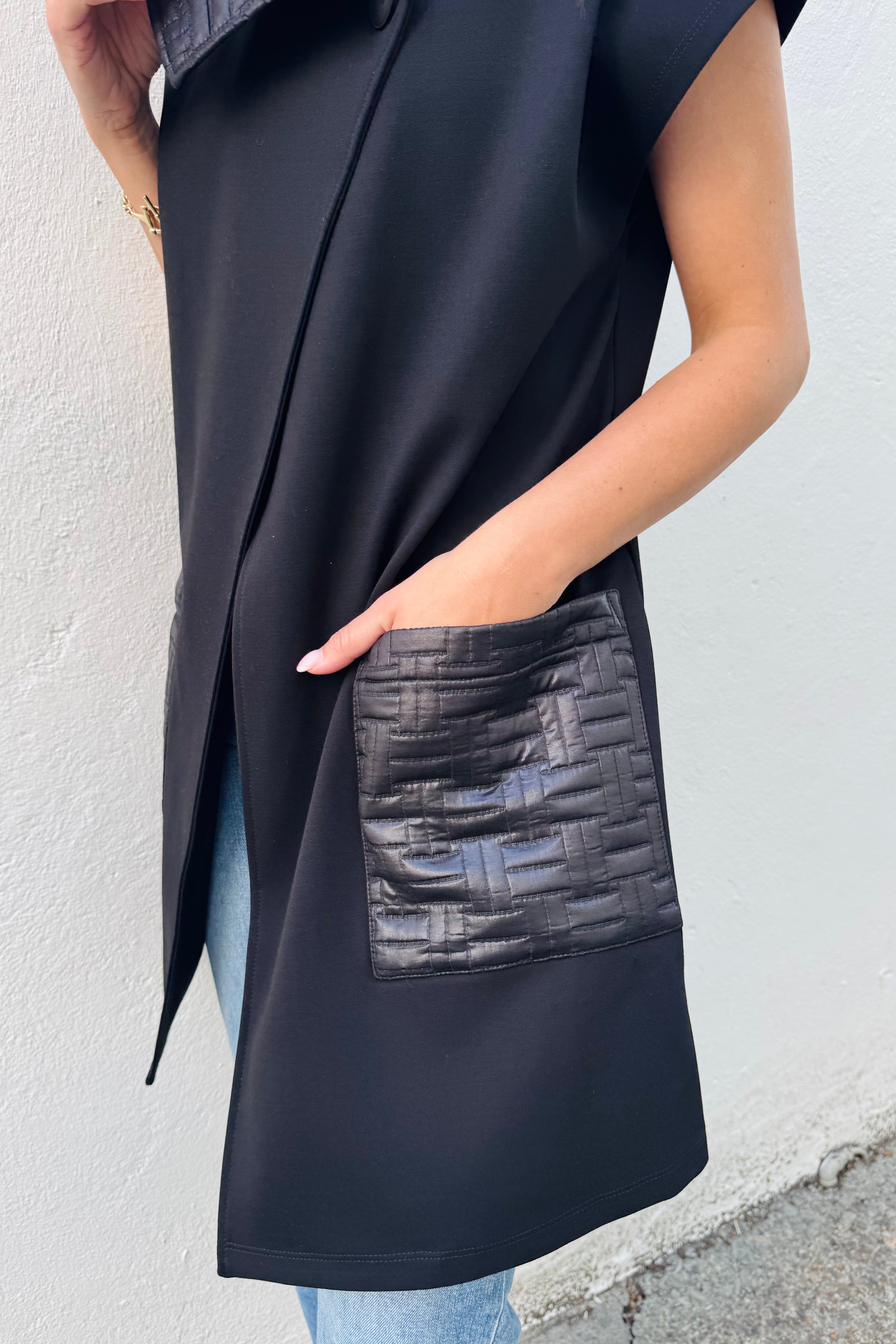 Knit Vest With Quilted Collar