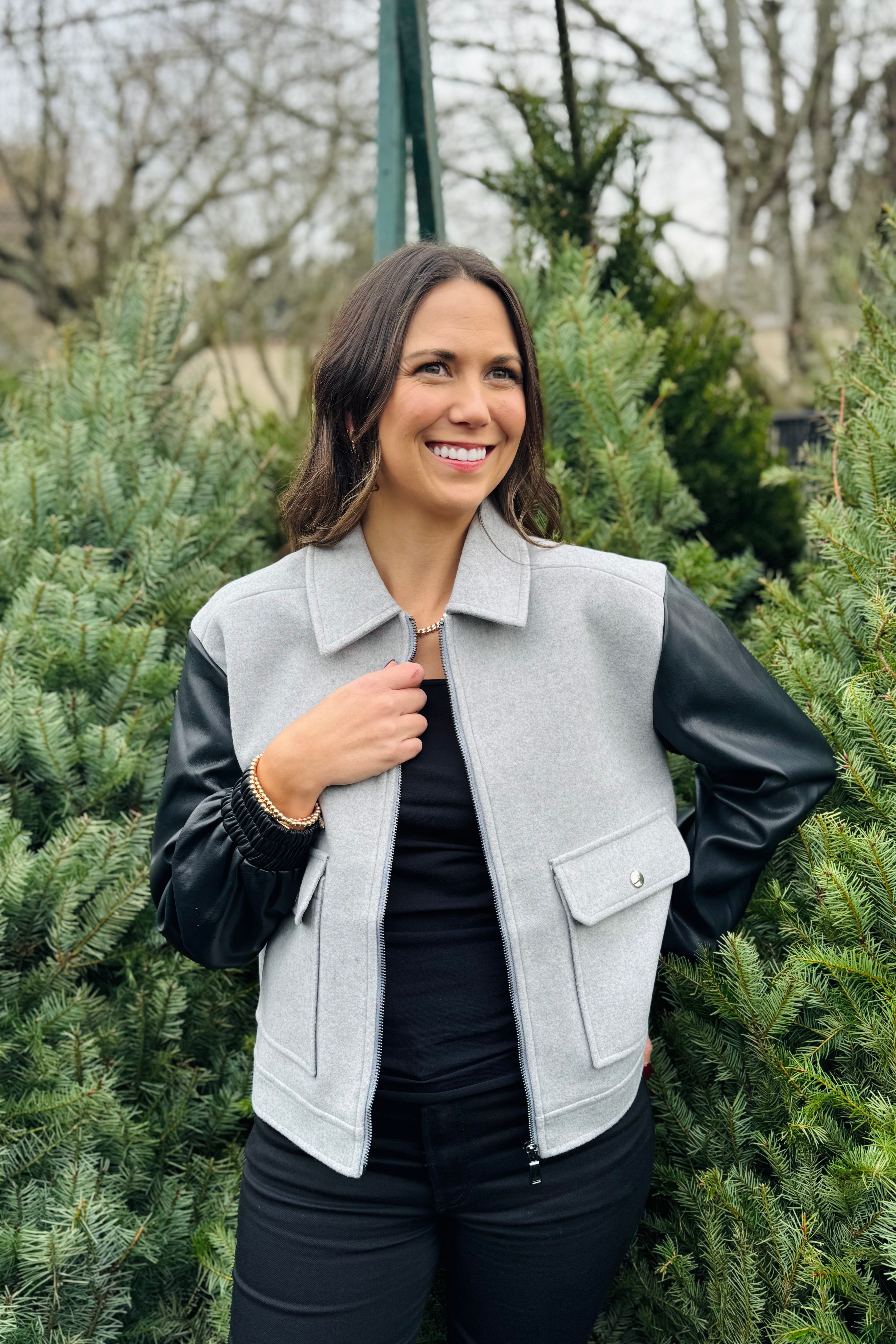 Leather Sleeve Jacket