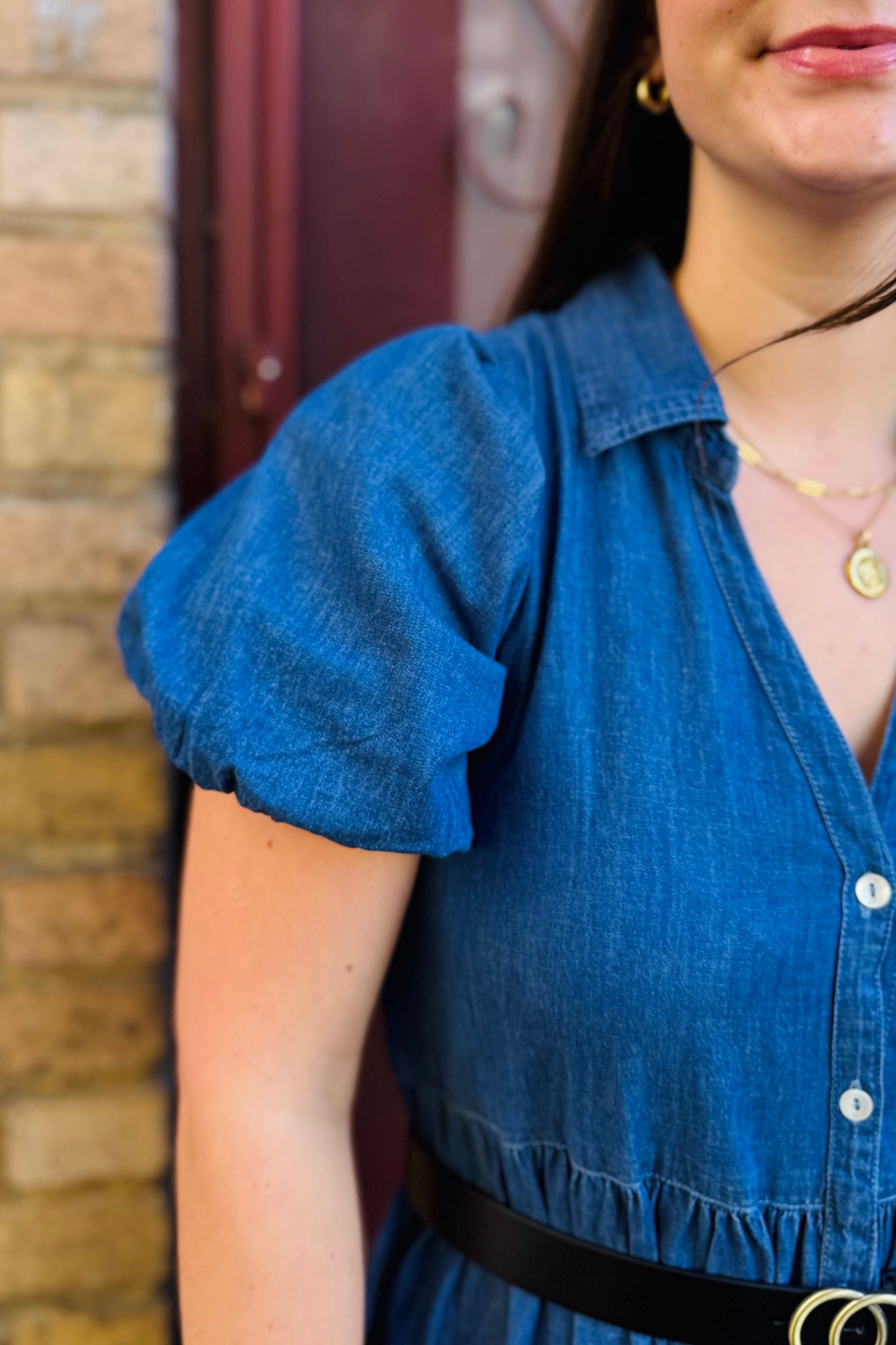 Long Tiered Dress W/Puff Sleeve