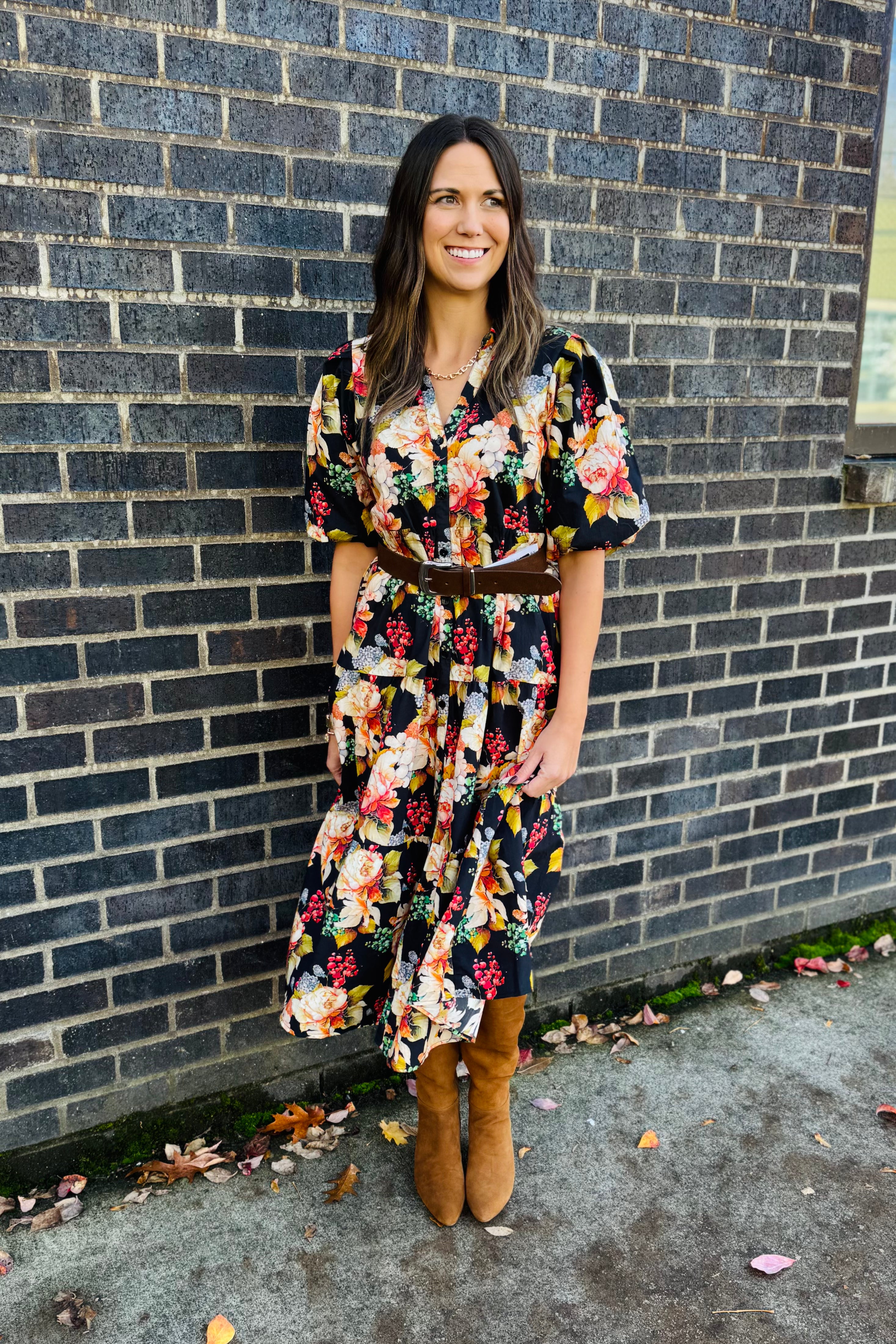 Long Tiered Dress W/Elbow Sleeves