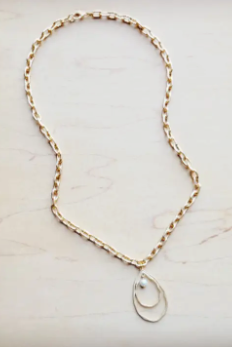 Beautiful long gold necklace with pearl pendant