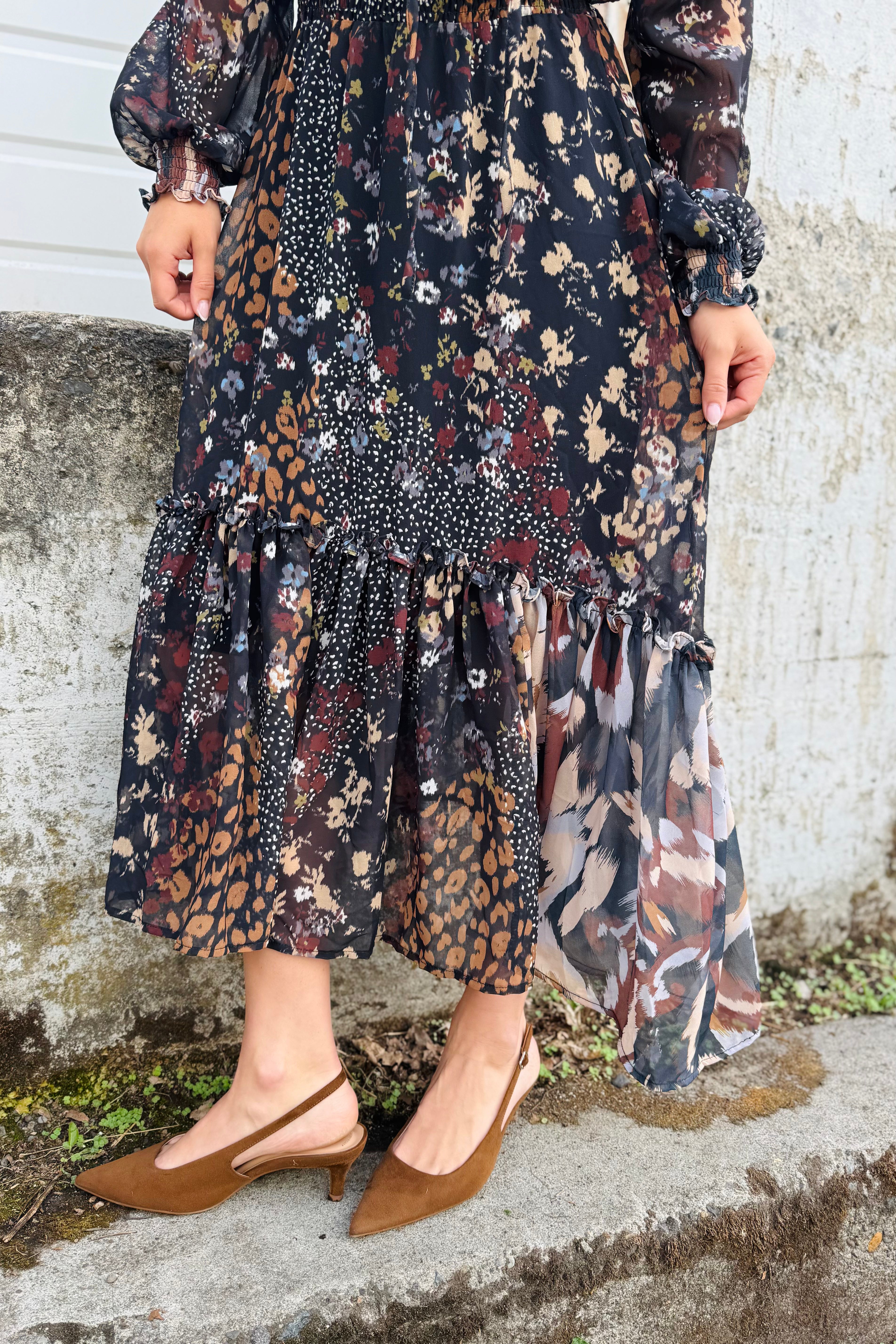 Mixed Print Drama Dress