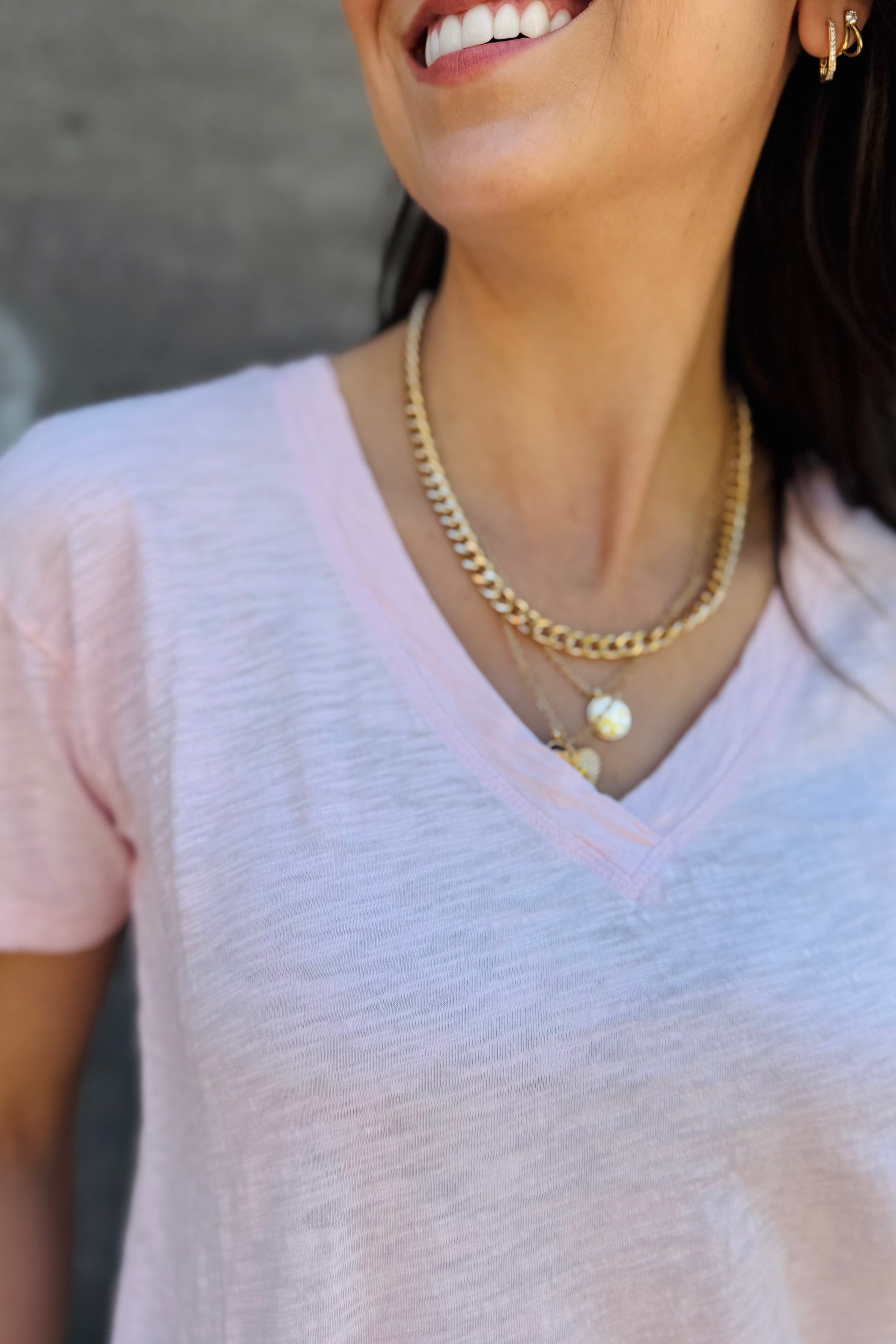 S/S Boxy V-Neck Tee-Rosewater