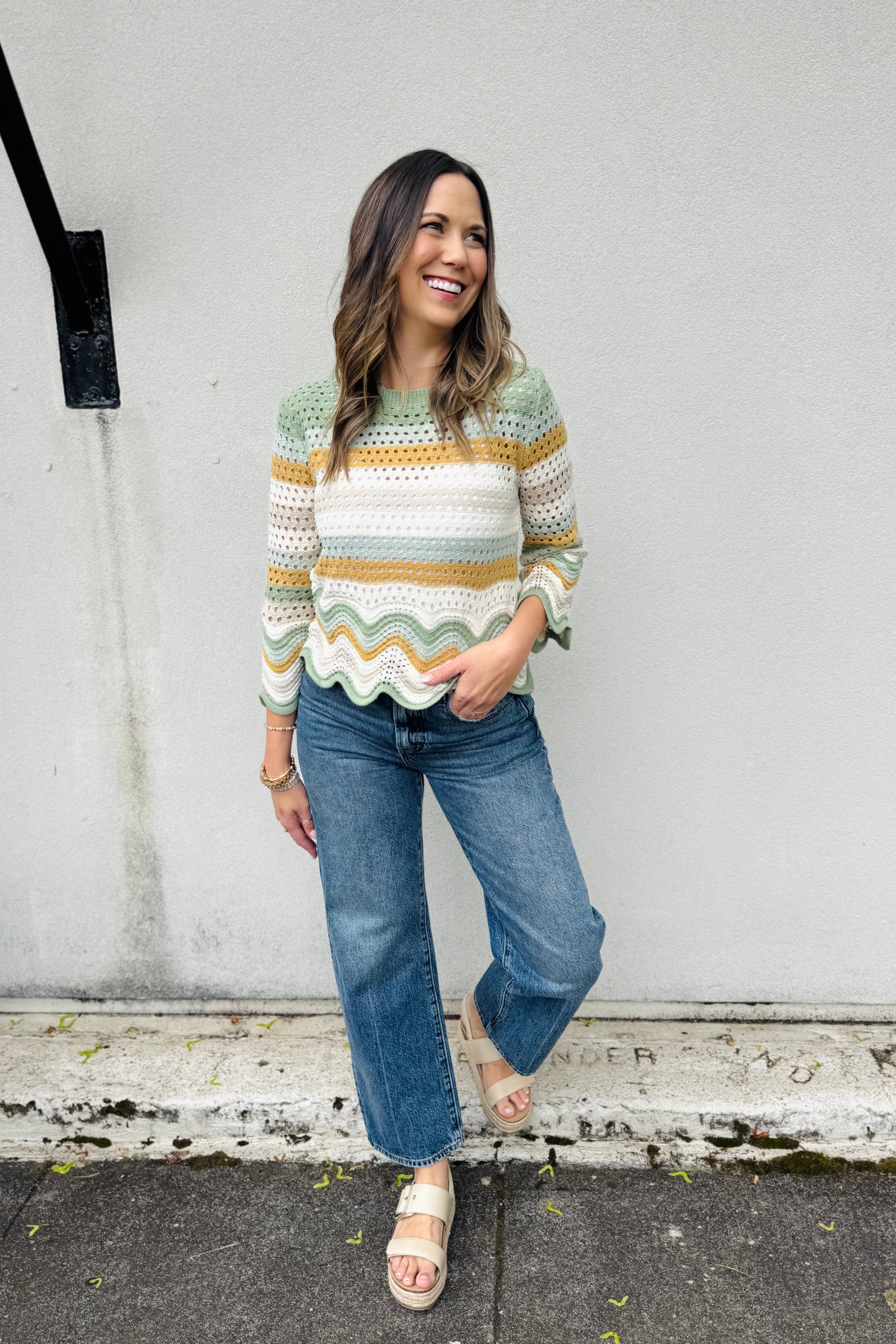 Scalloped Stripe Sweater