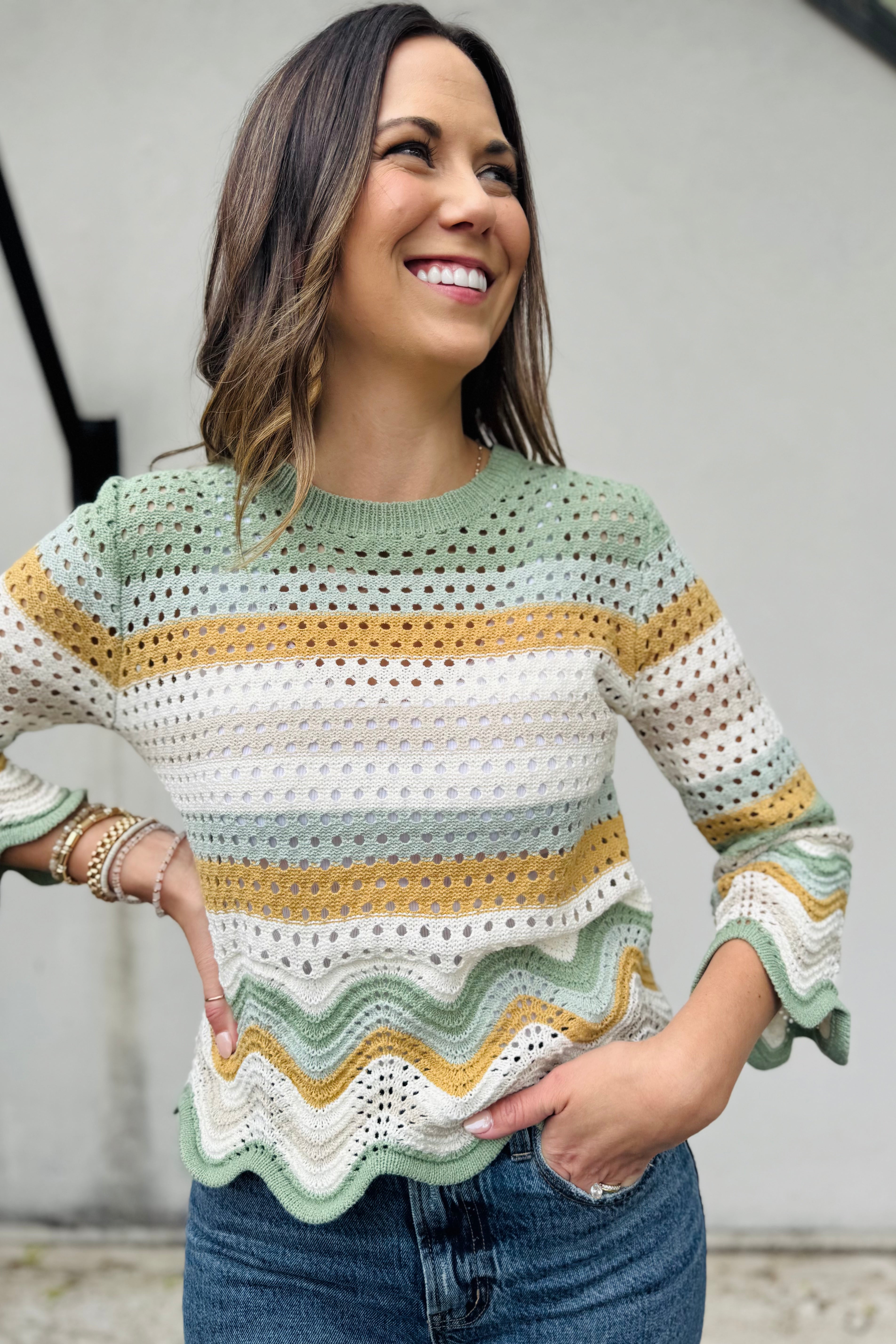 Scalloped Stripe Sweater