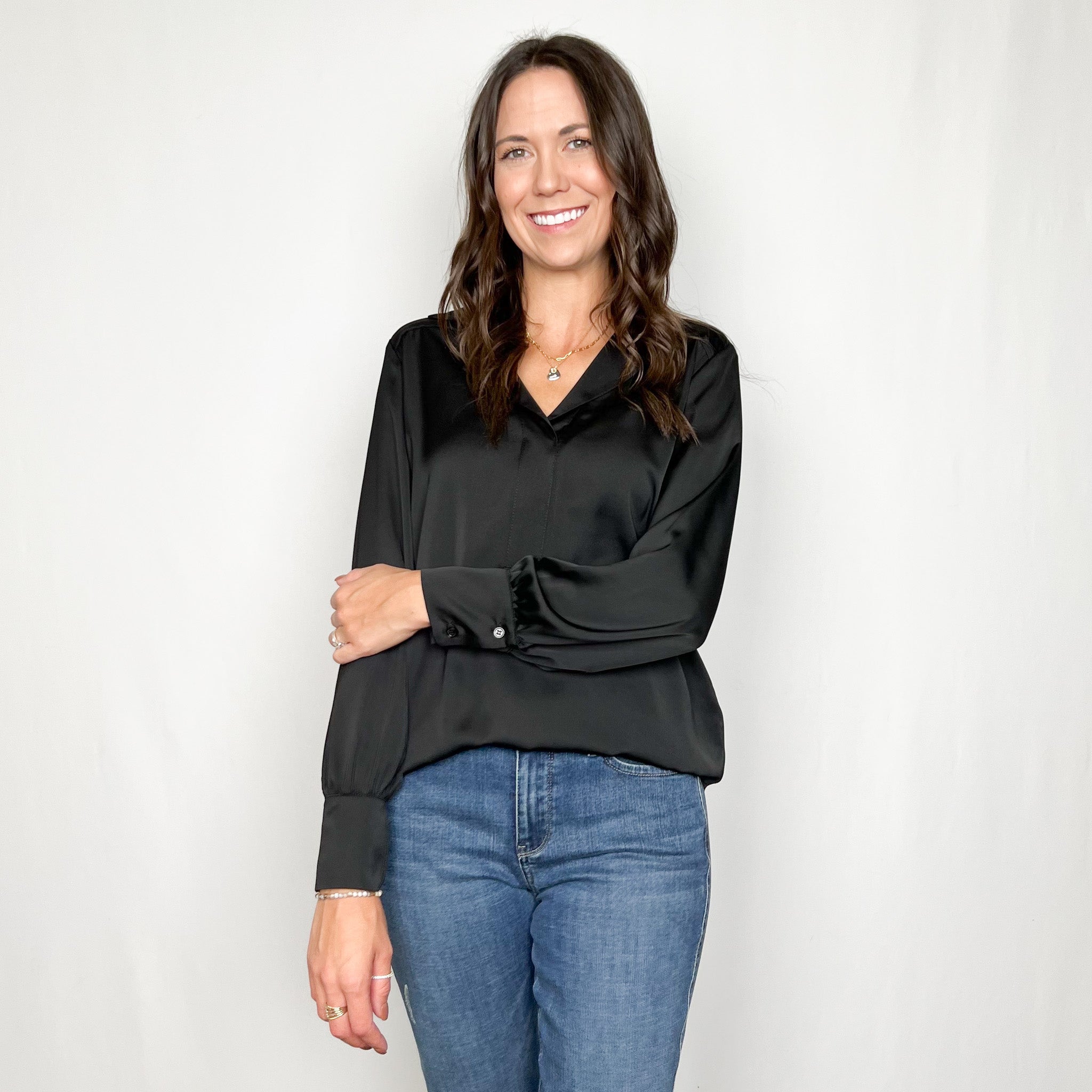 Notched Collar Satin Blouse