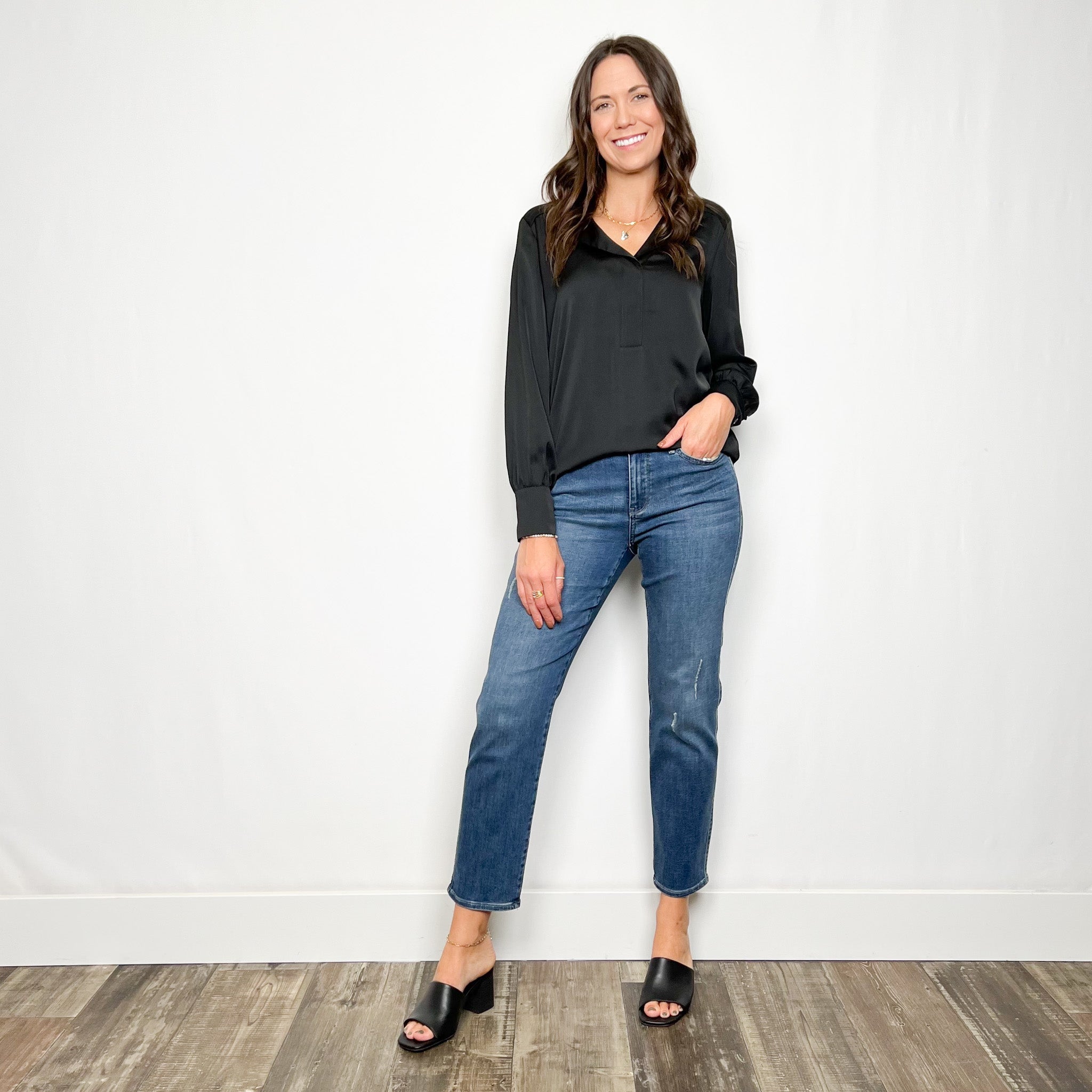 Notched Collar Satin Blouse