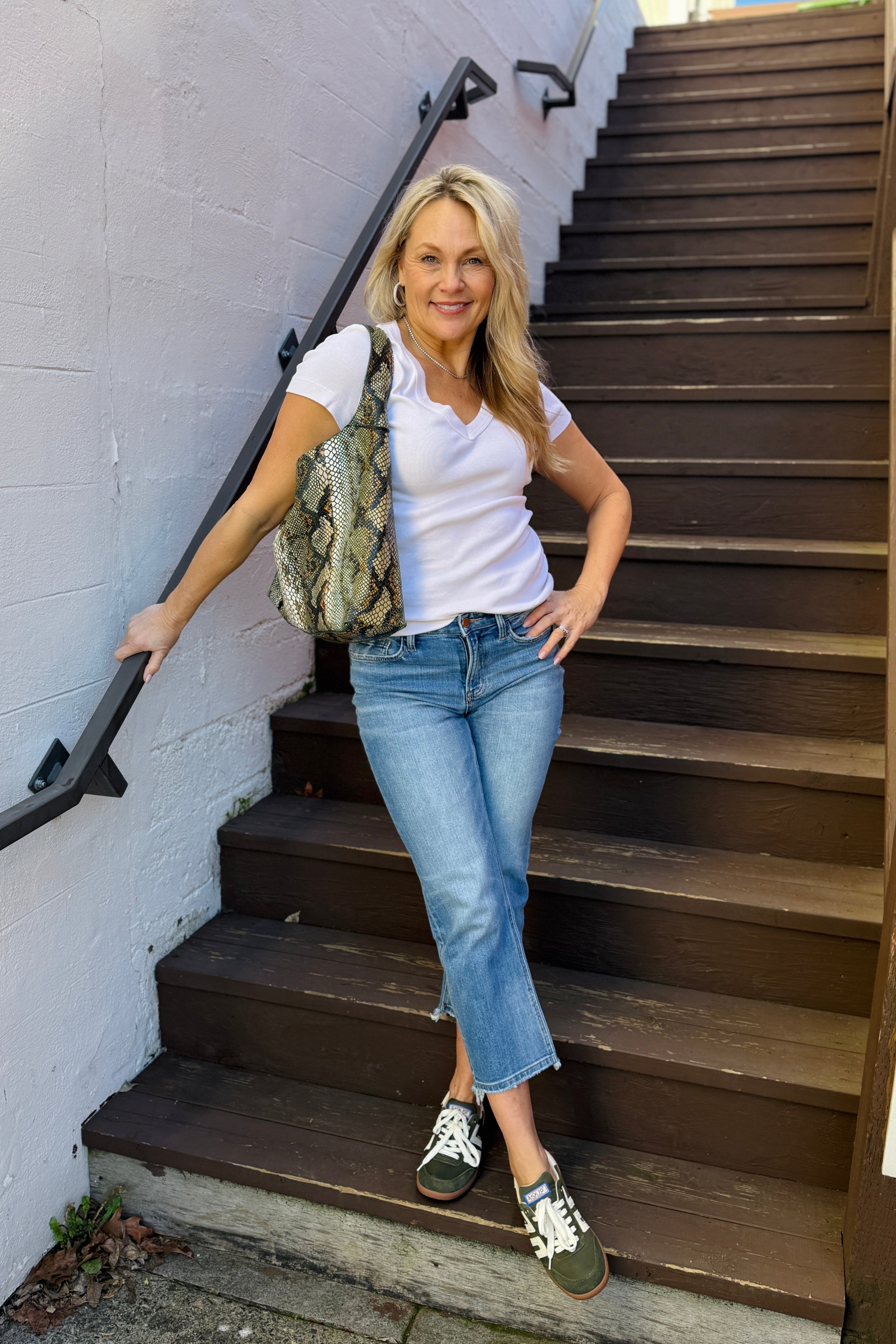 Nikki V-Neck Tee-Chalk