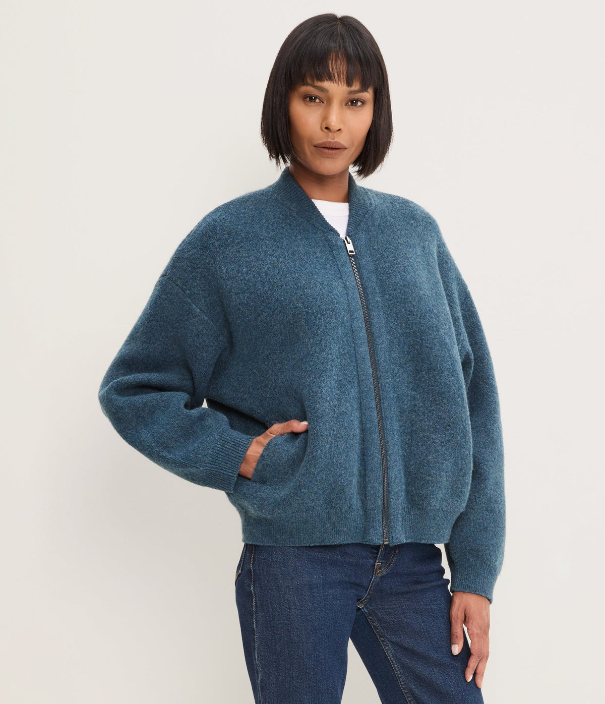 Michael Stars Landon Bomber Jacket in Lagoon - side