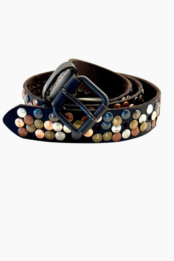 Black Leather with Multi Finish Stud Detail