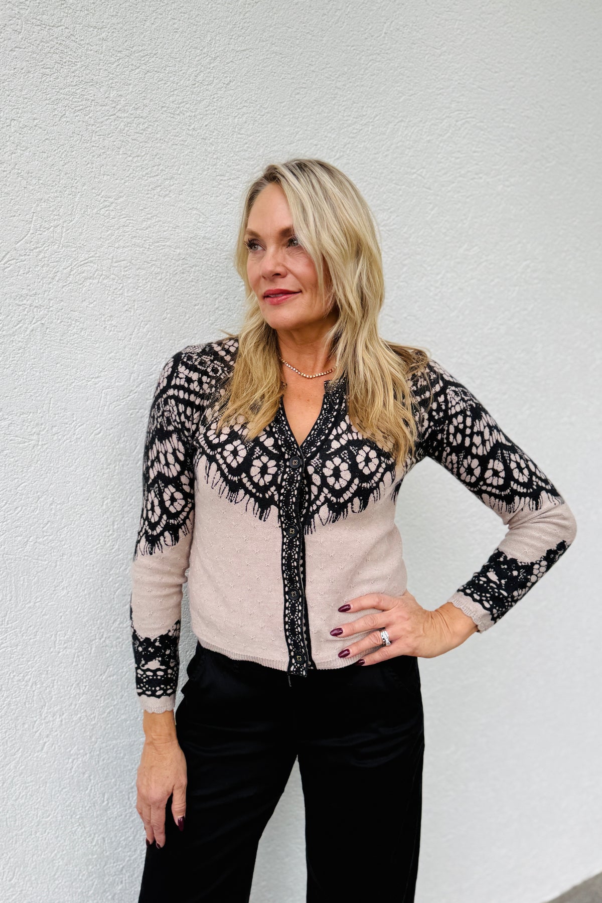 Placed Lace Print Cardi