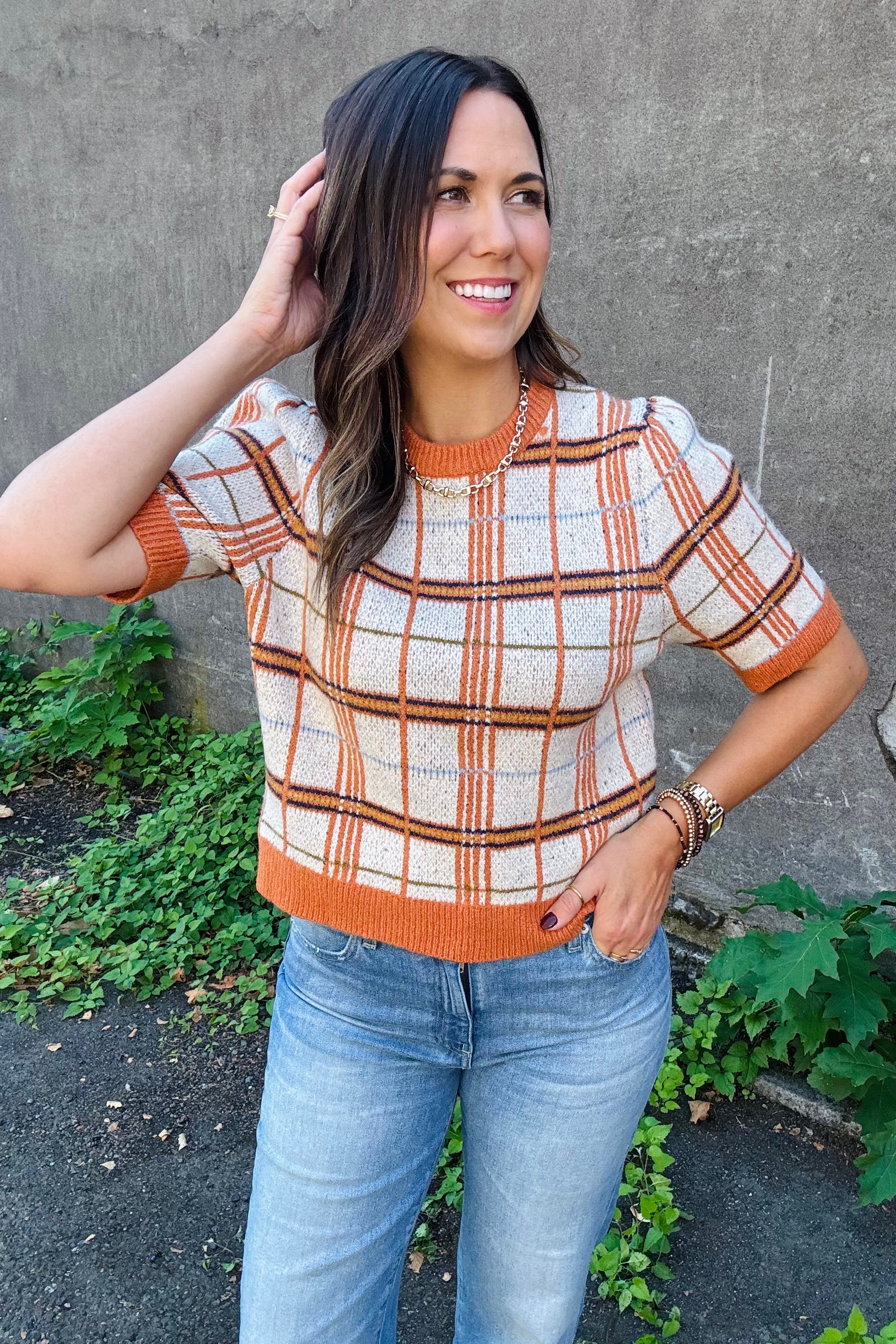 Plaid Half Sleeve Top