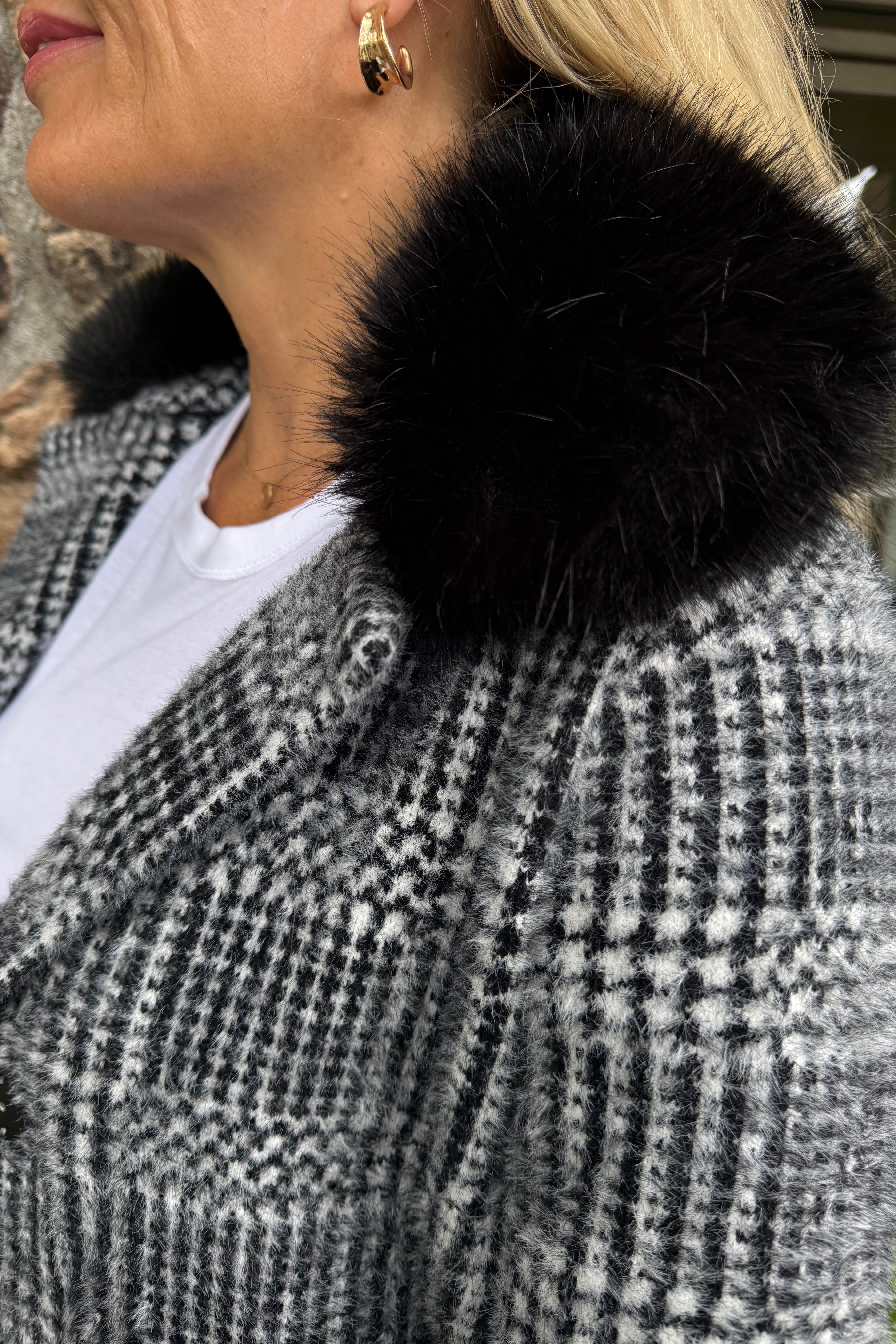 Plaid And Faux Fur Coat