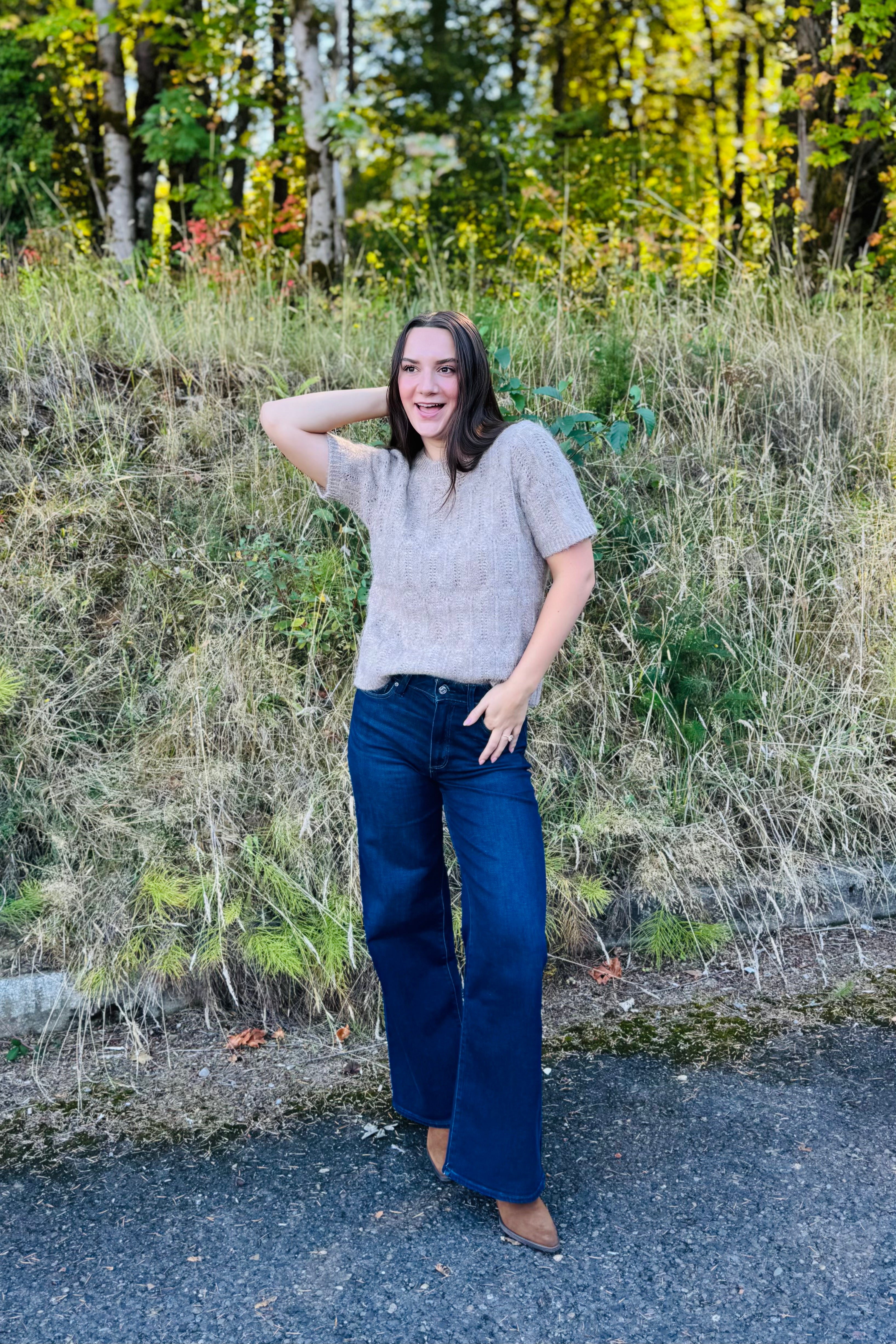 Pointelle Sweater Tee - Heather Hazelnut