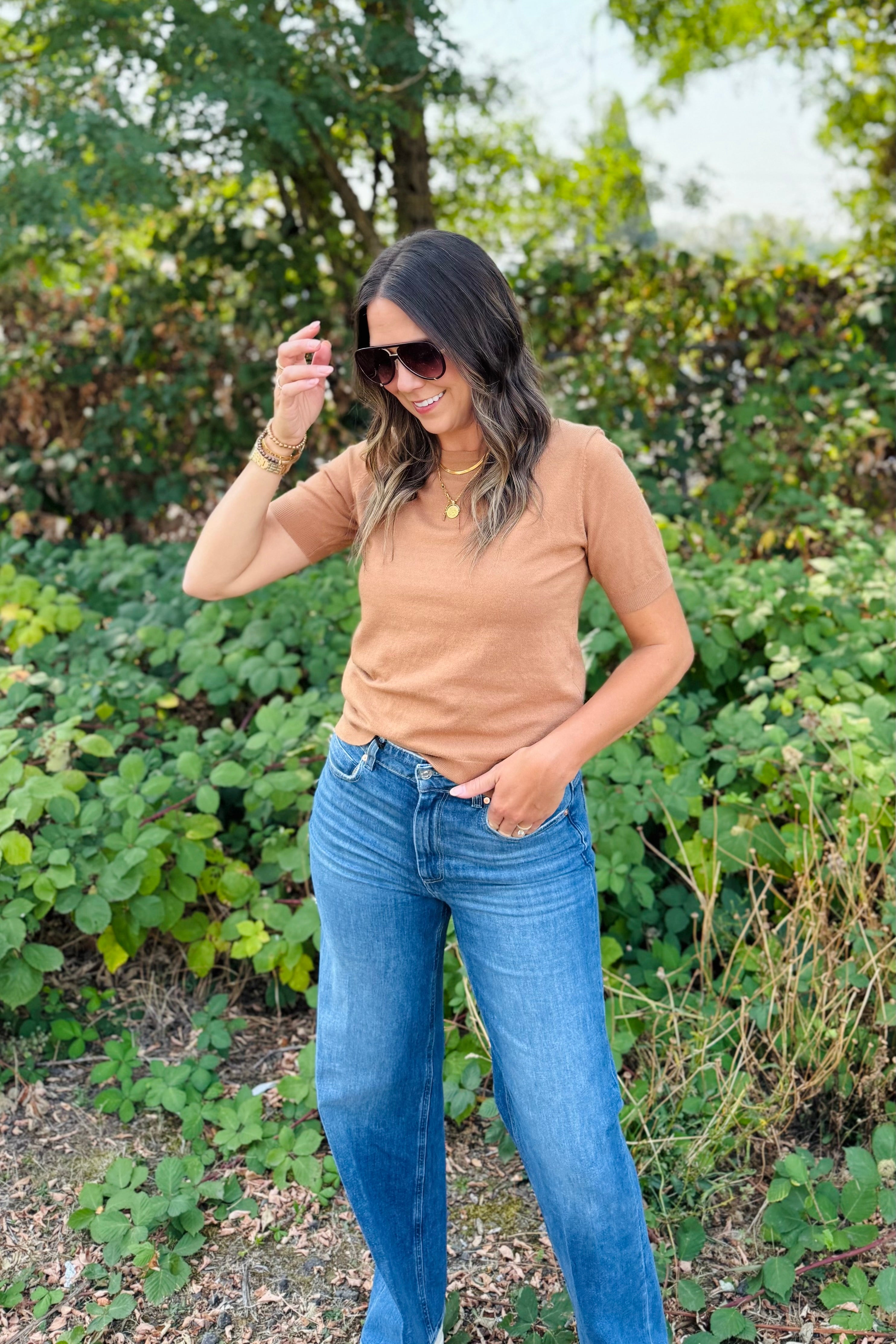 Puffy Sleeve Basic Stretchy Knit Top