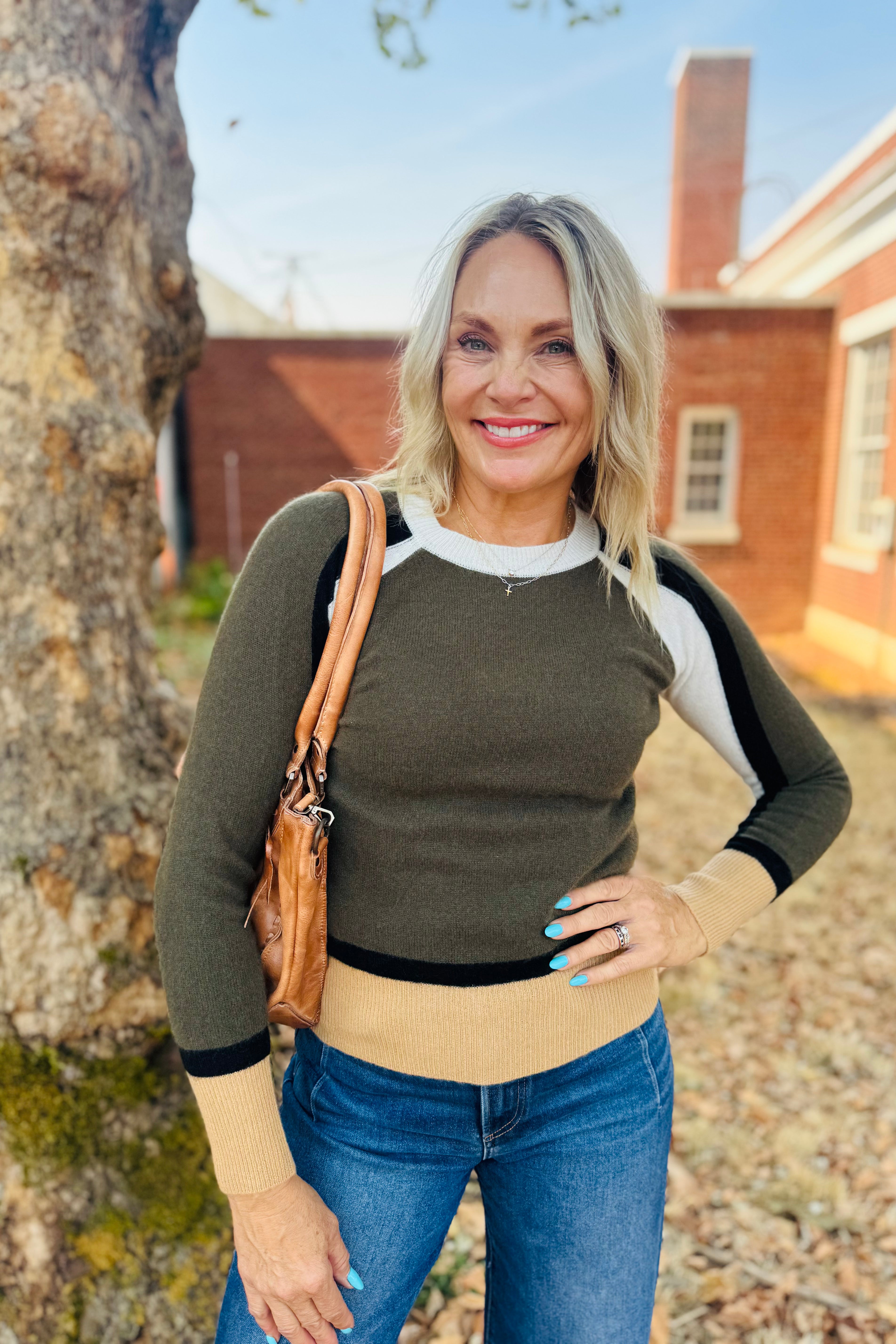Color Block Comb Crew Sweater