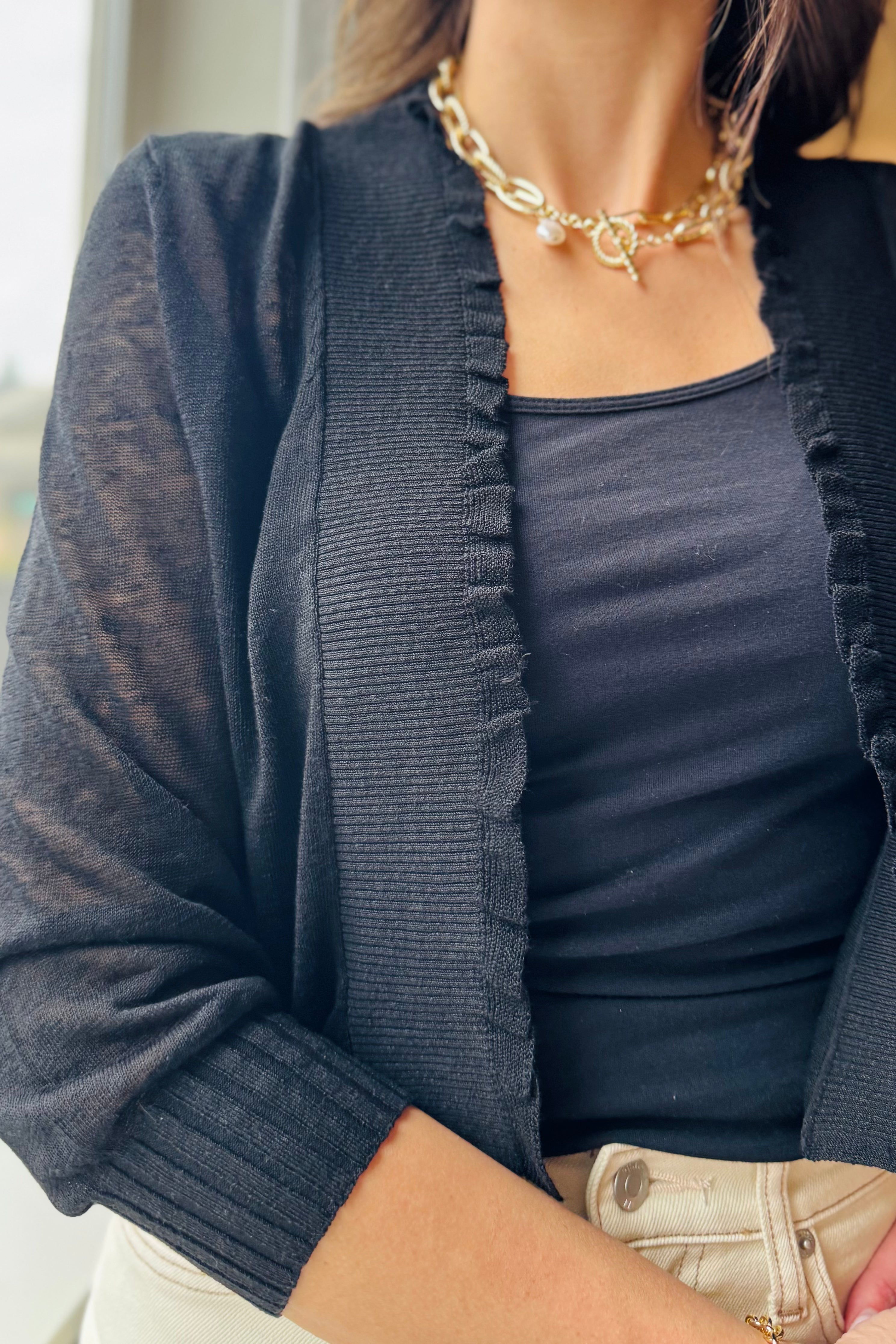 Ruffle Featherknit Cardigan