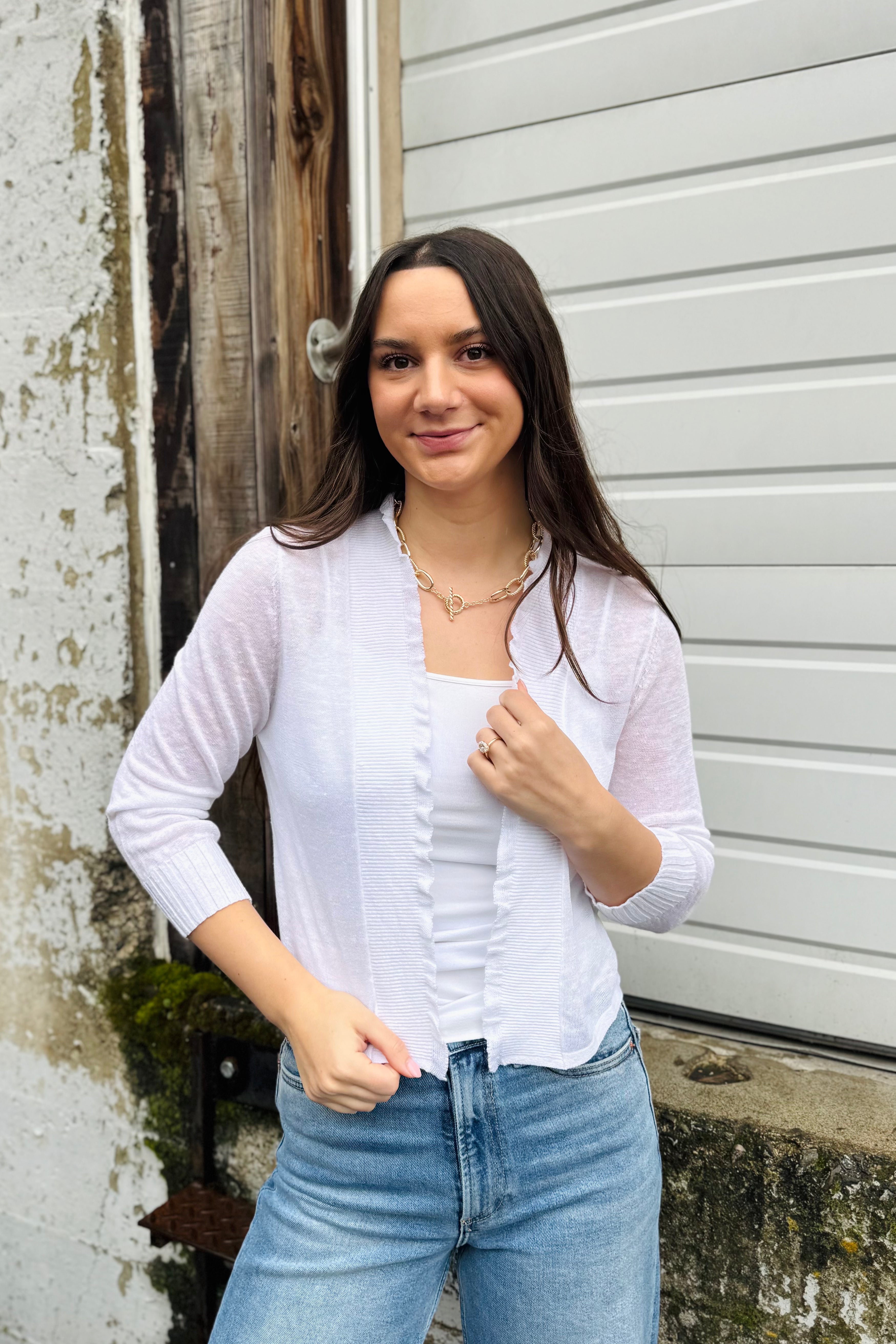 Ruffle Featherknit Cardigan