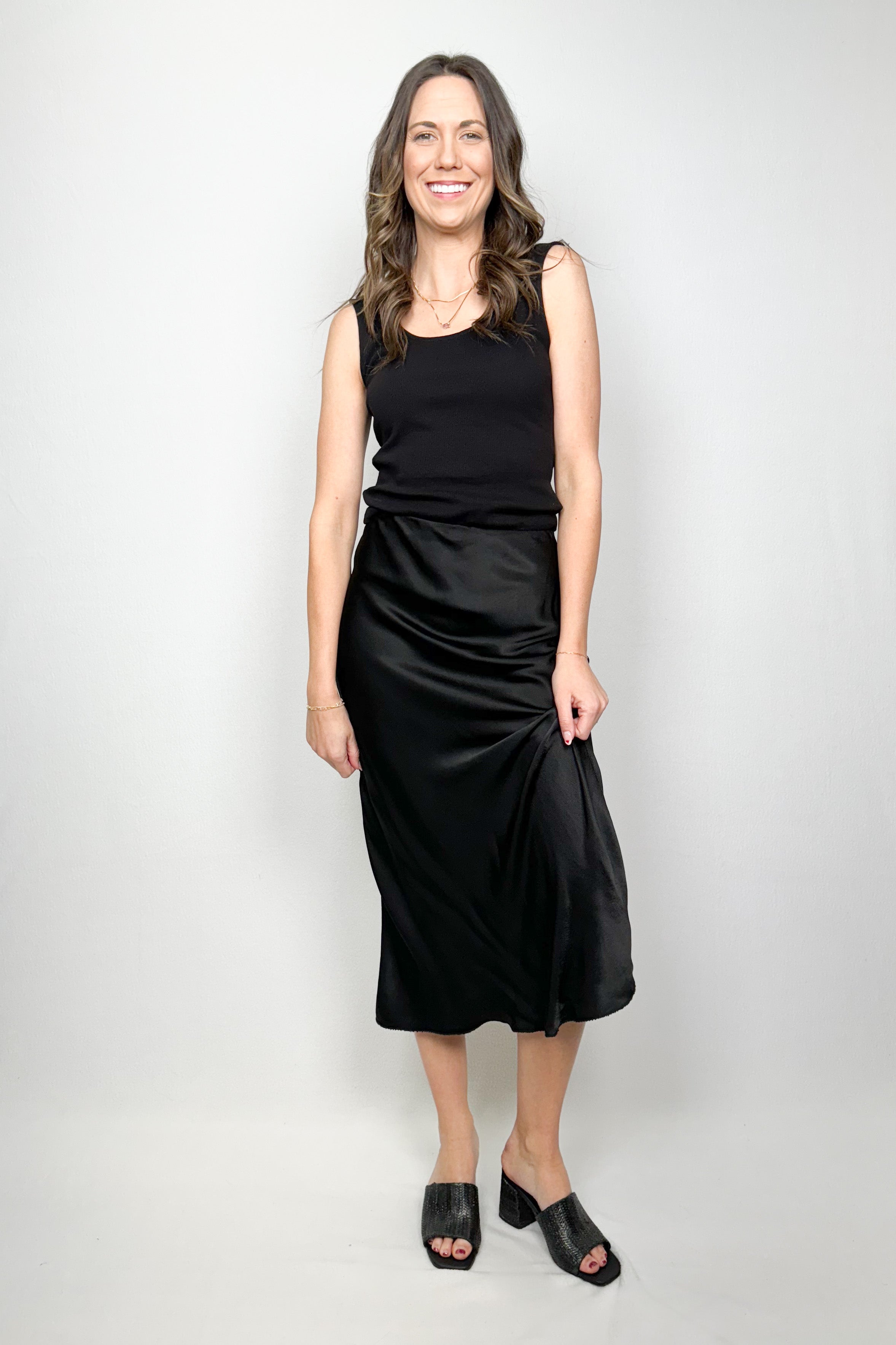 Satin Bias Cut Skirt Black