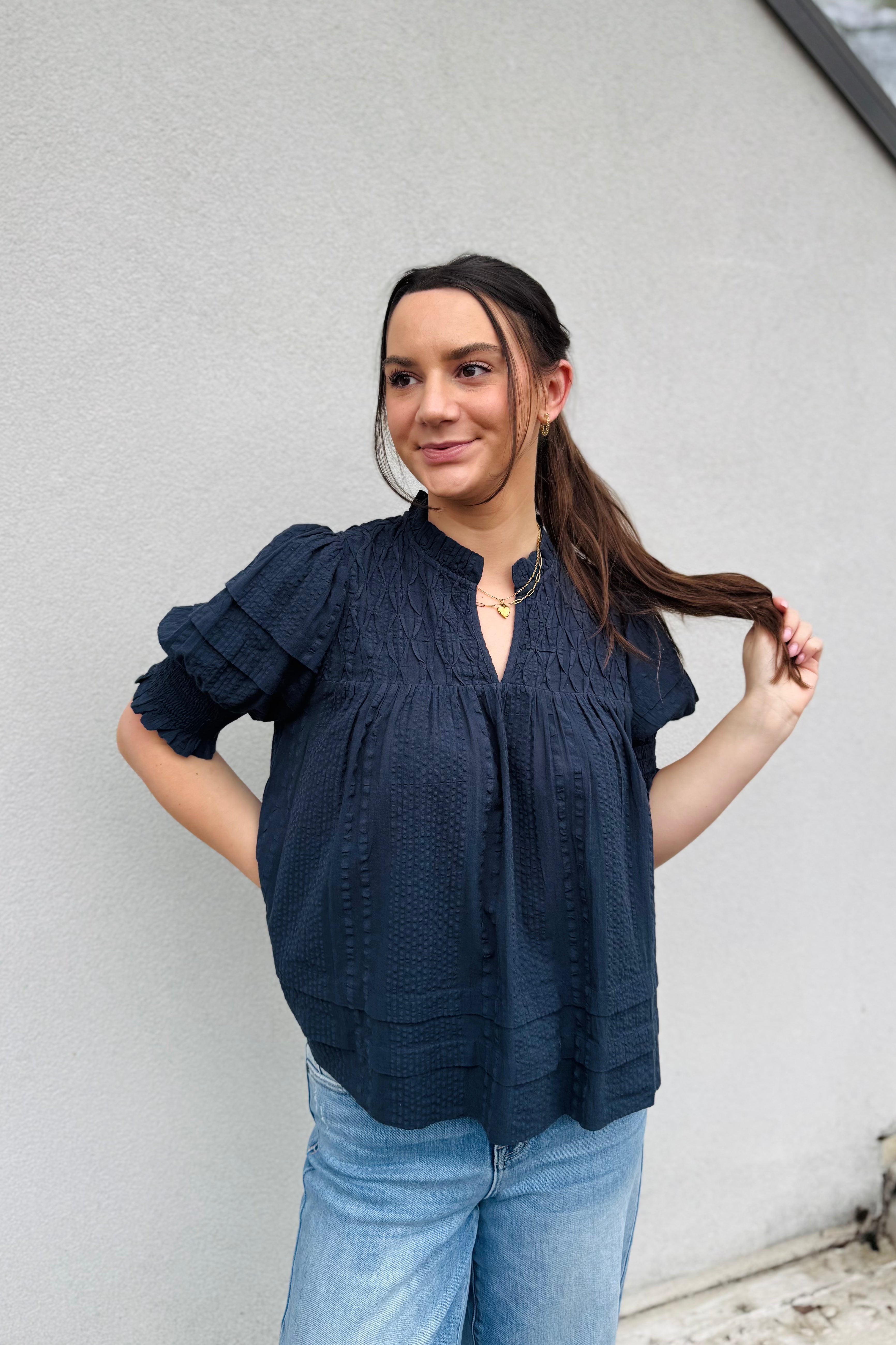 S/S Crinkle Detail Top