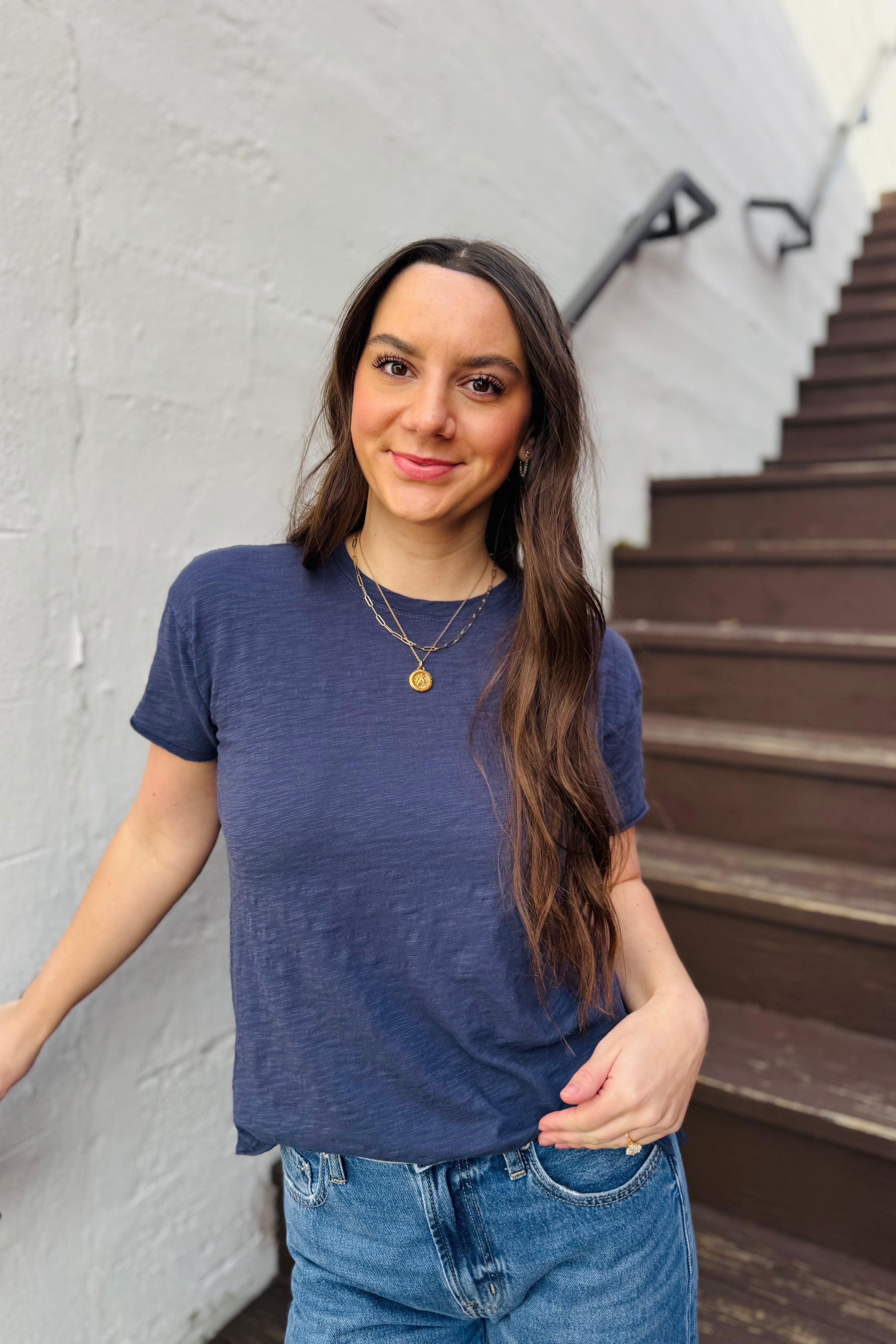 S/S Stem Hem Crew Tee-Sailor Blue