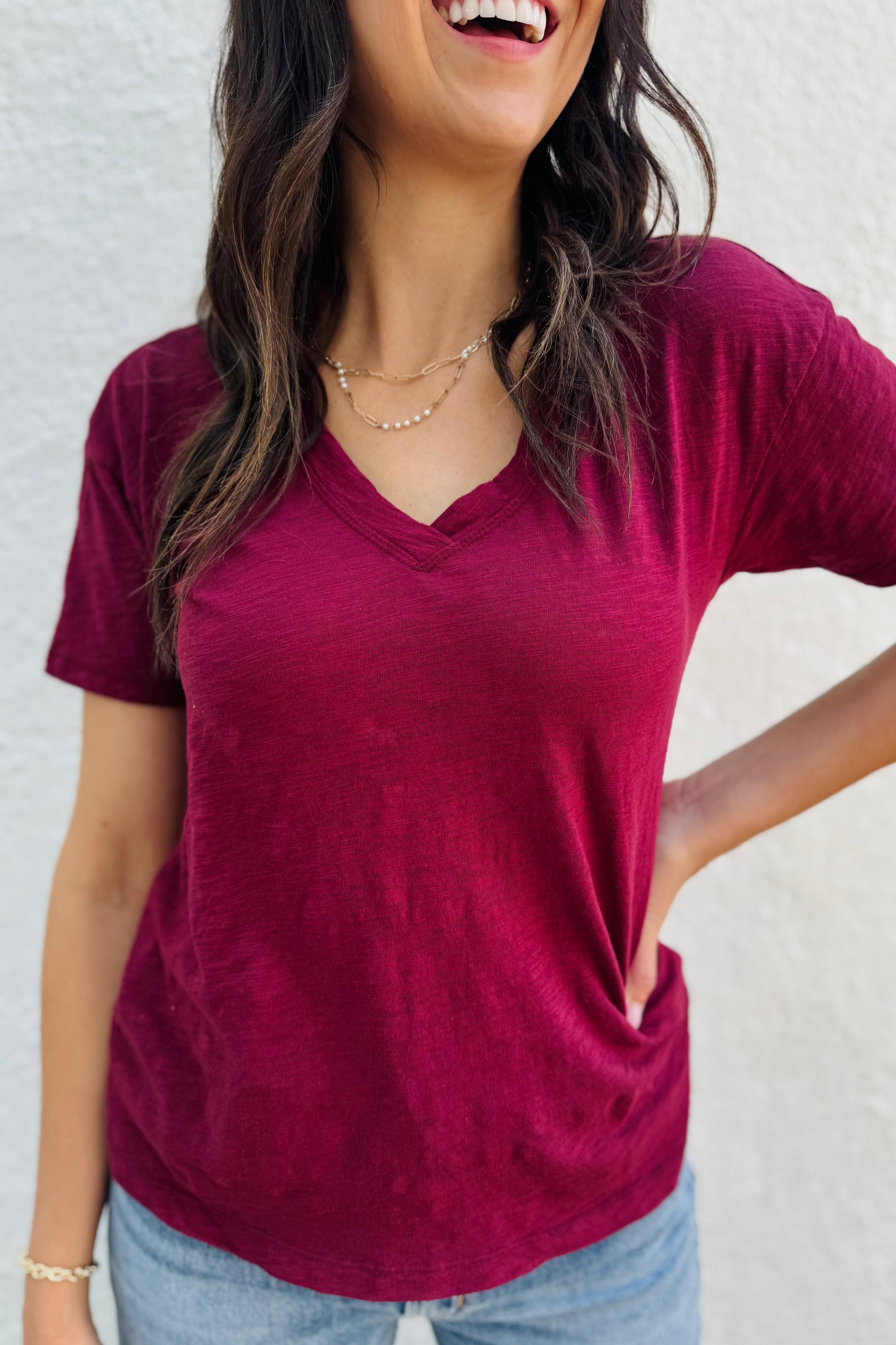 S/S V-Neck Boxy Tee - Astroberry