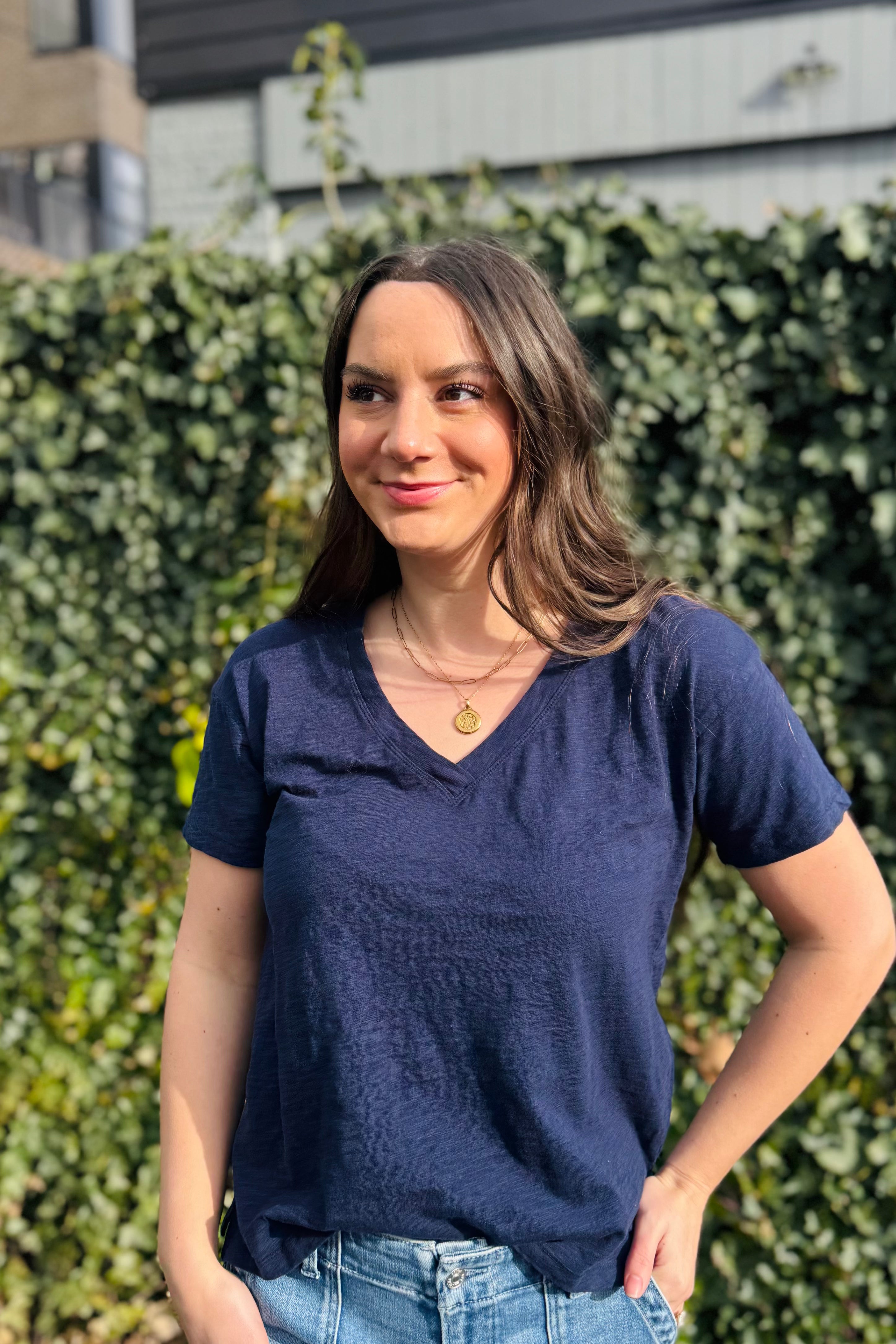 S/S Boxy V-Neck Tee-Vibrant Navy