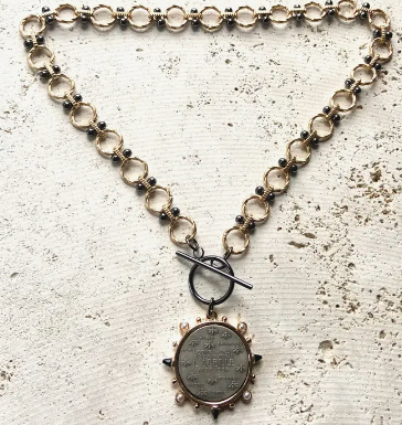 Mixed Metal Bee Coin Necklace