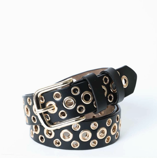 Gold Multi Eyelet Belt-Black