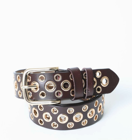 Gold Multi Eyelet Belt-Brown