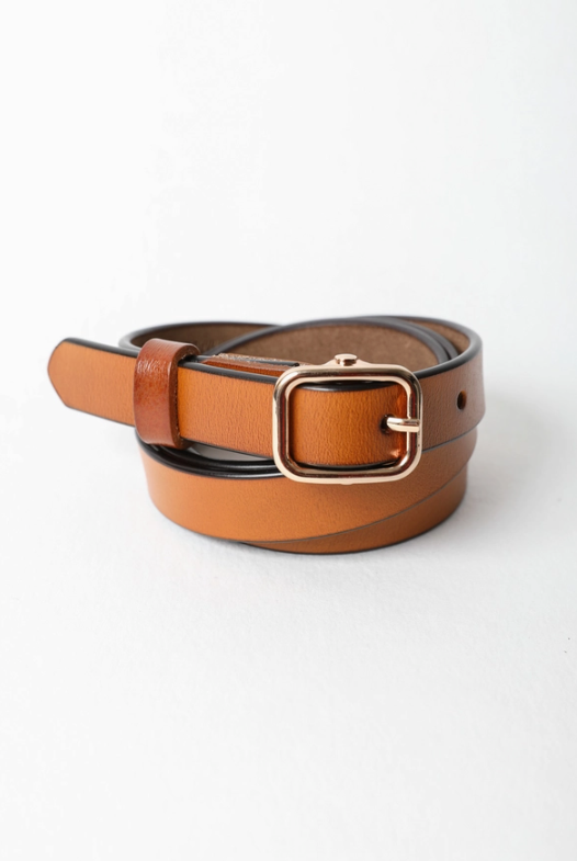 Versatile Skinny Leather Belt-Camel