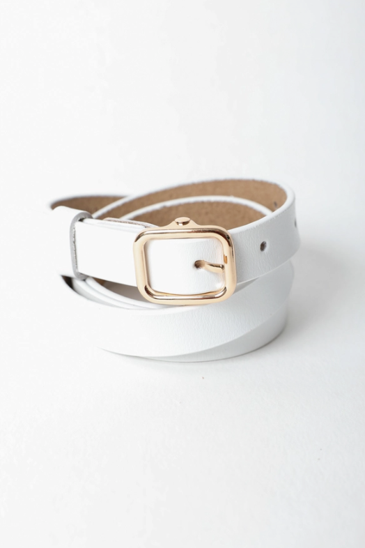 Versatile Skinny Leather Belt-White