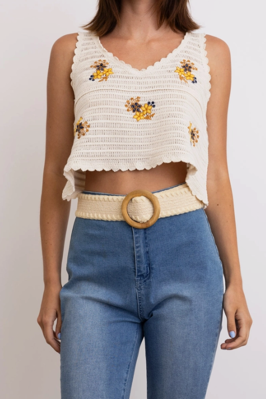 Whipstitch Raffia Belt-Natural