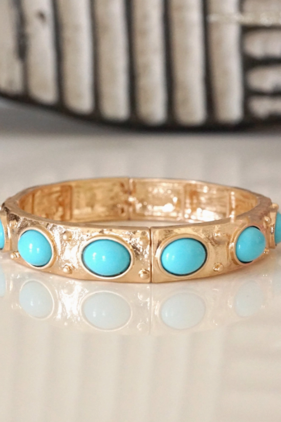 Classic Golden Stretchy Bangles-Turquoise