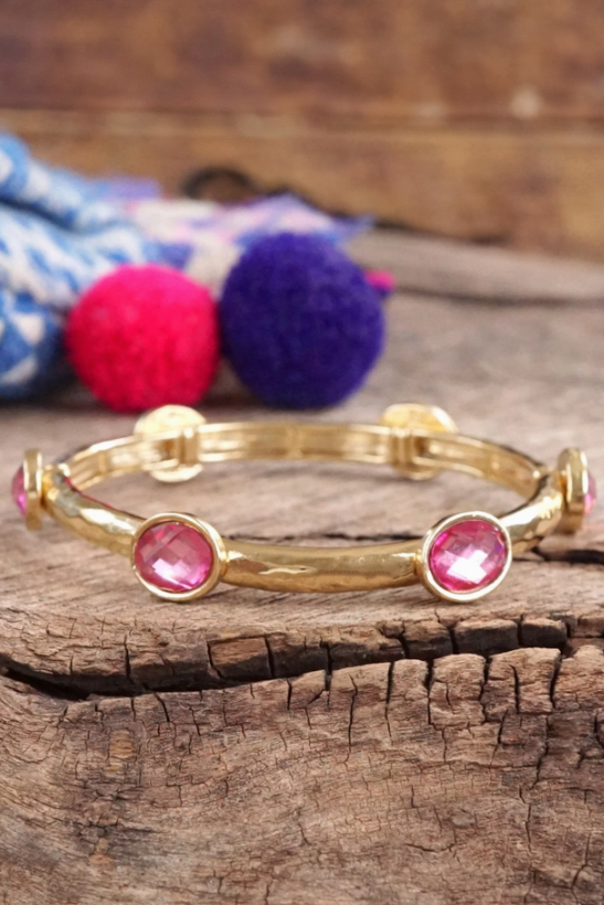 Jeweled Golden Bangle-Pink