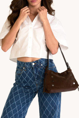 Bryant Med Belted Suede Bag