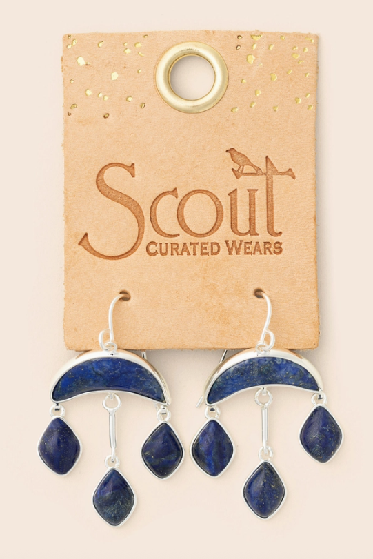 Stone Crescent Earrings-Lapis