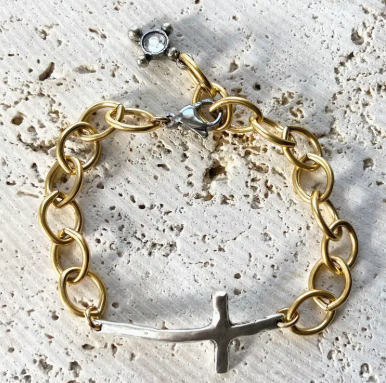 Mixed Metal Chunky Cross Bracelet