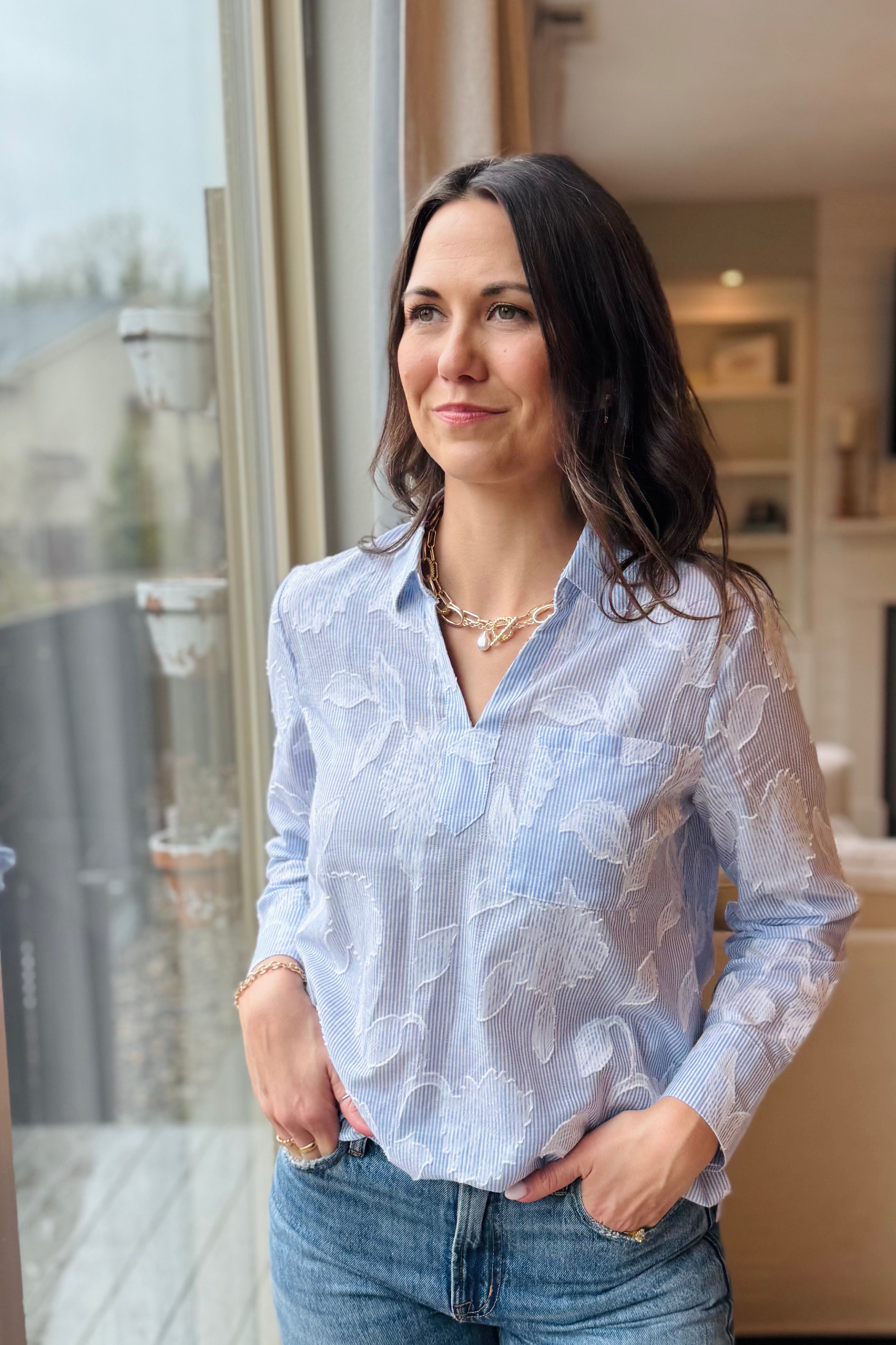 Sky Striped Jacquard Top